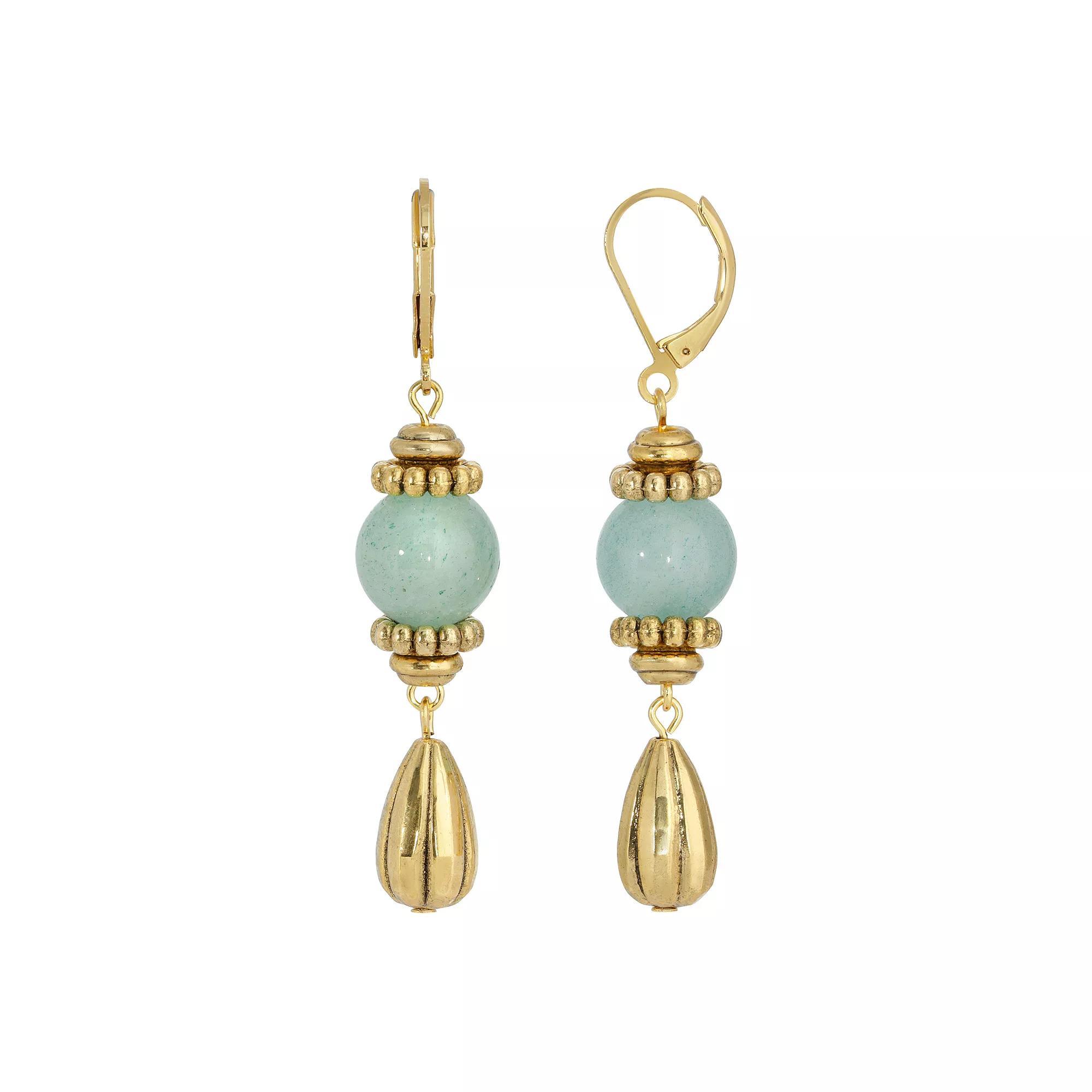 1928 Gold Tone Aventurine Linear Drop Earrings, Women's, Green Product Image