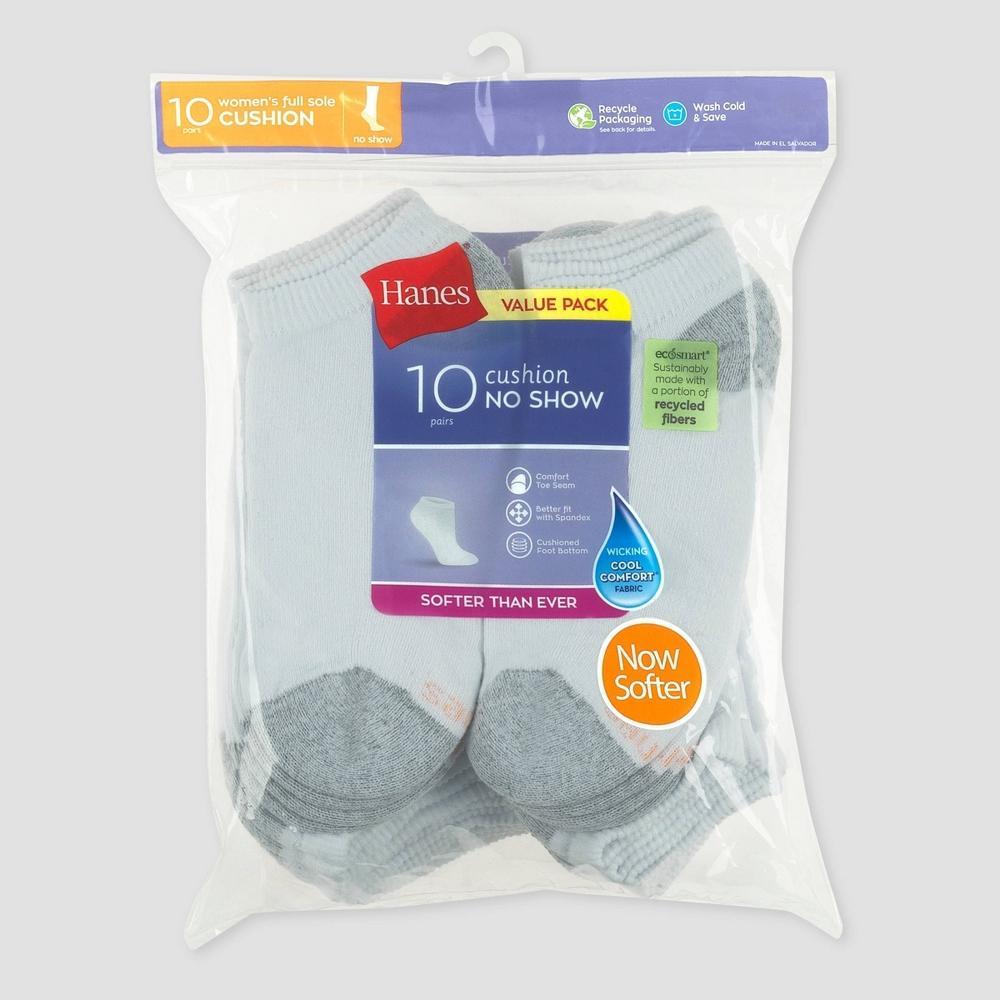 Hanes Women's Extended Size 10pk No Show Socks 8-12: Cotton Blend, Reinforced Heel & Toe, Machine Washable Product Image