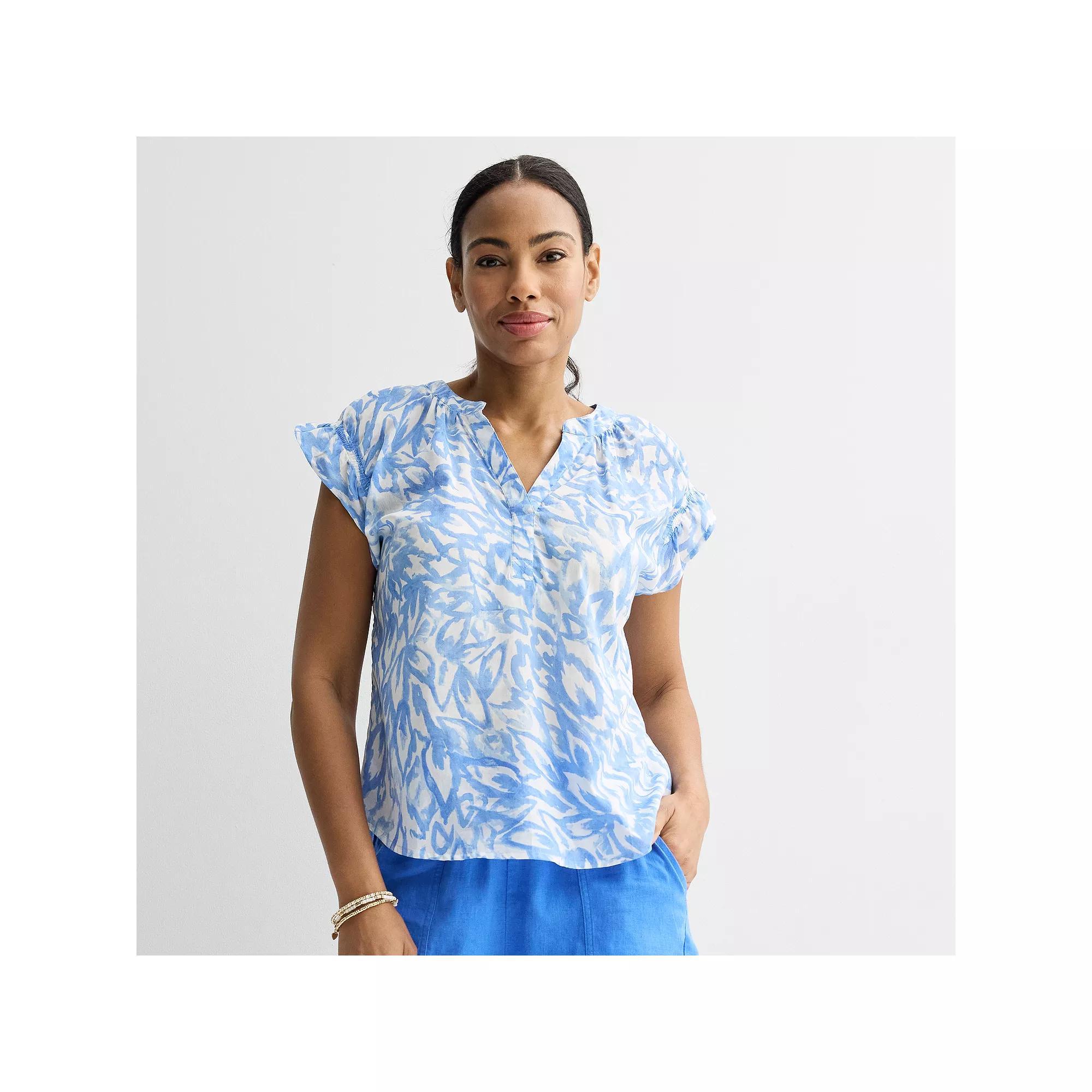 Women's Sonoma Goods For Life® Ruffle Dolman Sleeve Shirt, Size: XXL, White Blue Foliage Product Image