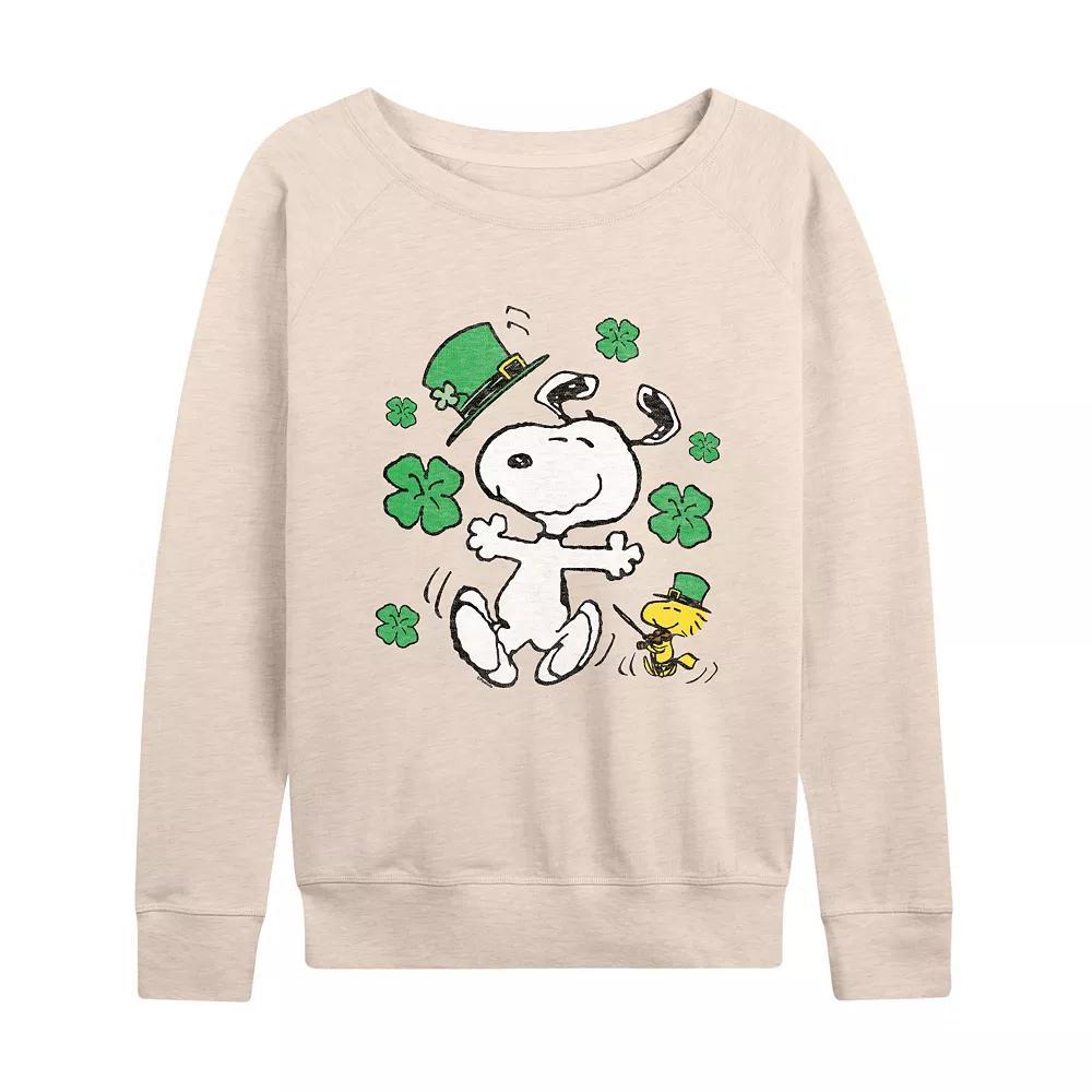 Women's Peanuts Snoopy St Patrick's Day French Terry Long Sleeve Tee, Size: XXL, Beige Product Image
