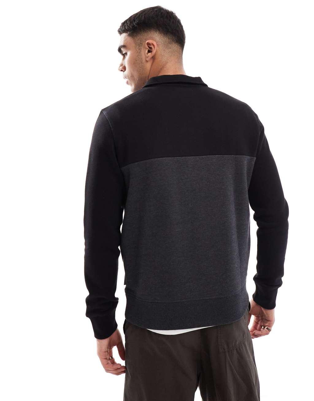 French Connection color block half zip sweatshirt in black and gray Product Image