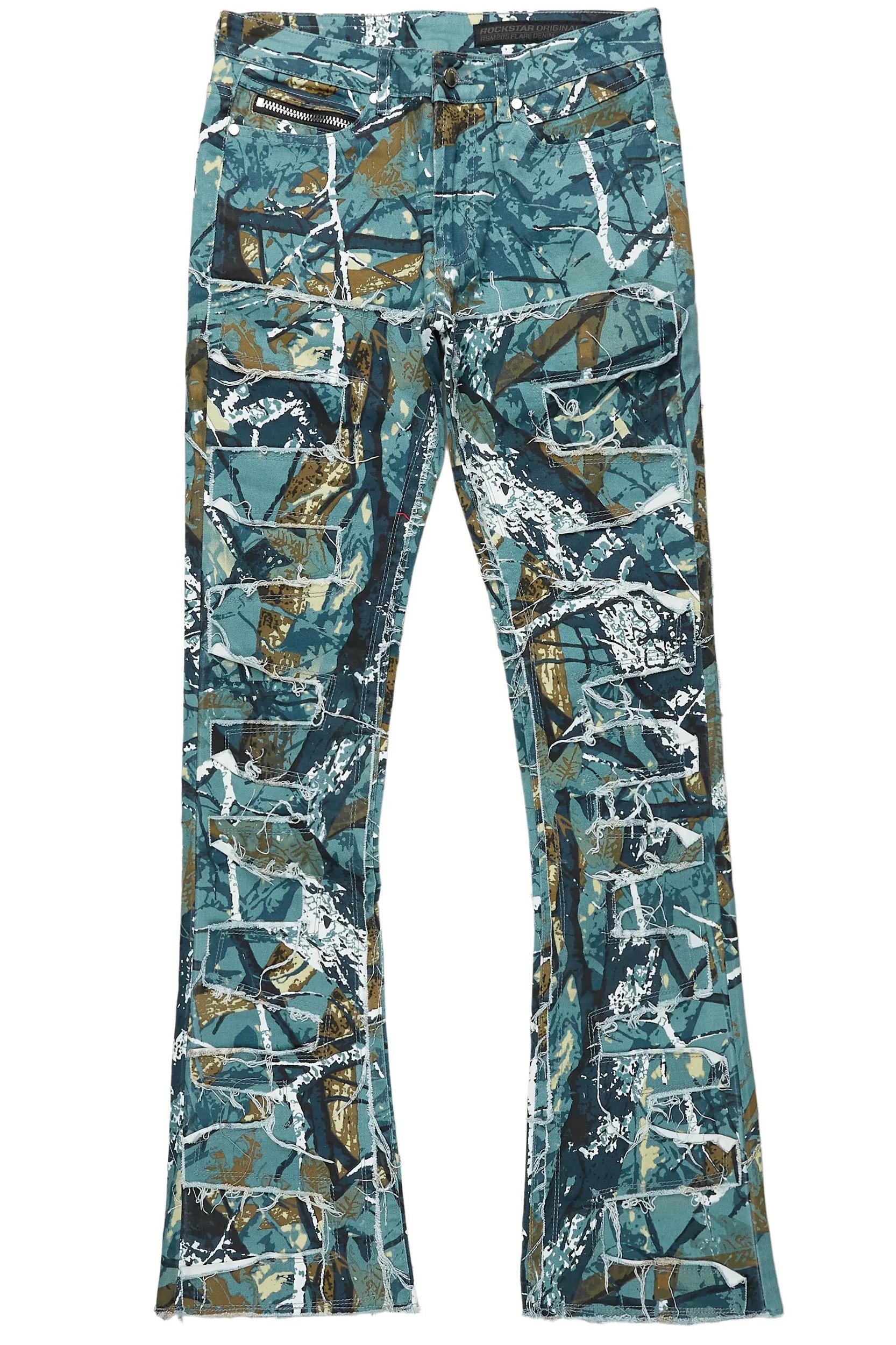 Shake Blue Tree Camo Stacked Flare Jean Male Product Image