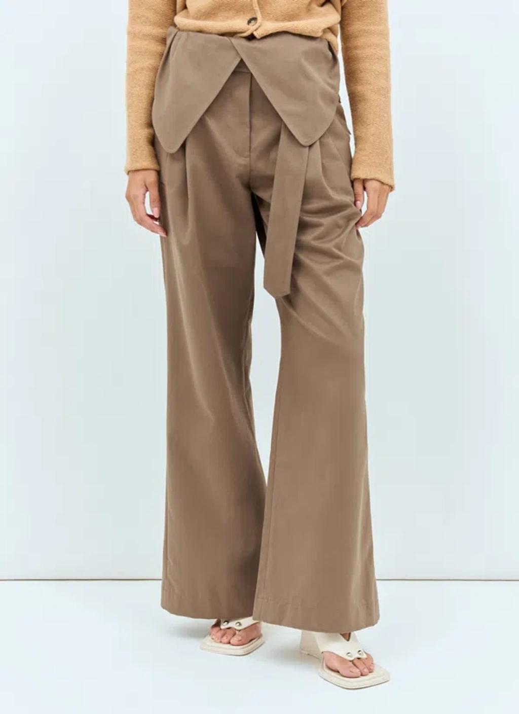 JW ANDERSON Fold Over Wide-leg Trousers In Brown Product Image