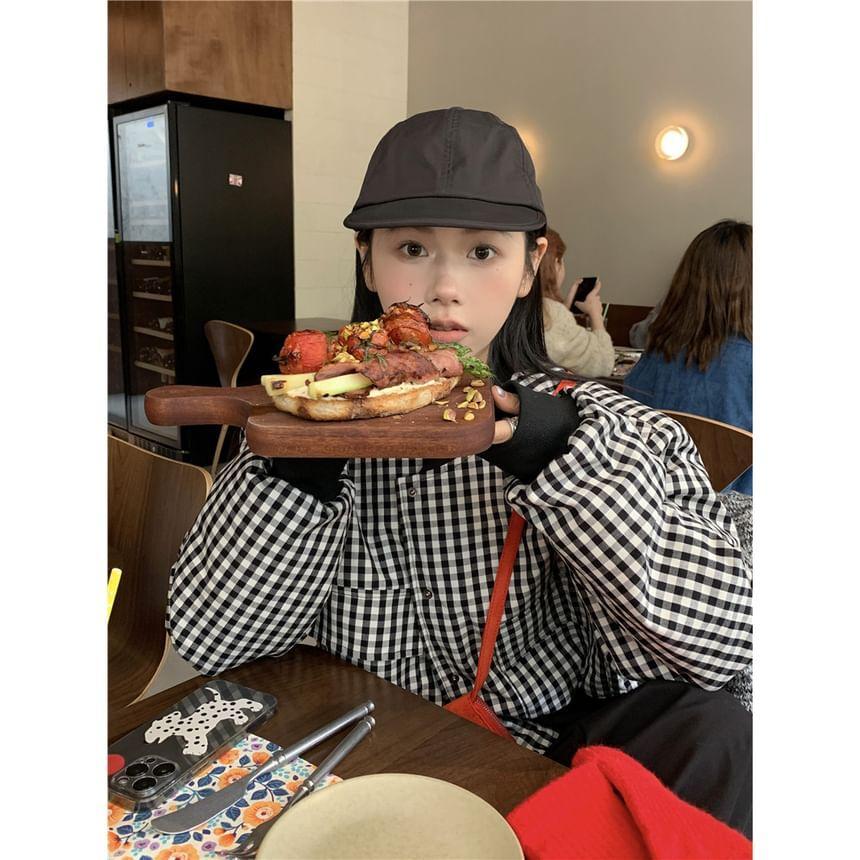 Crew Neck Checker Button Bomber Puffer Jacket Product Image