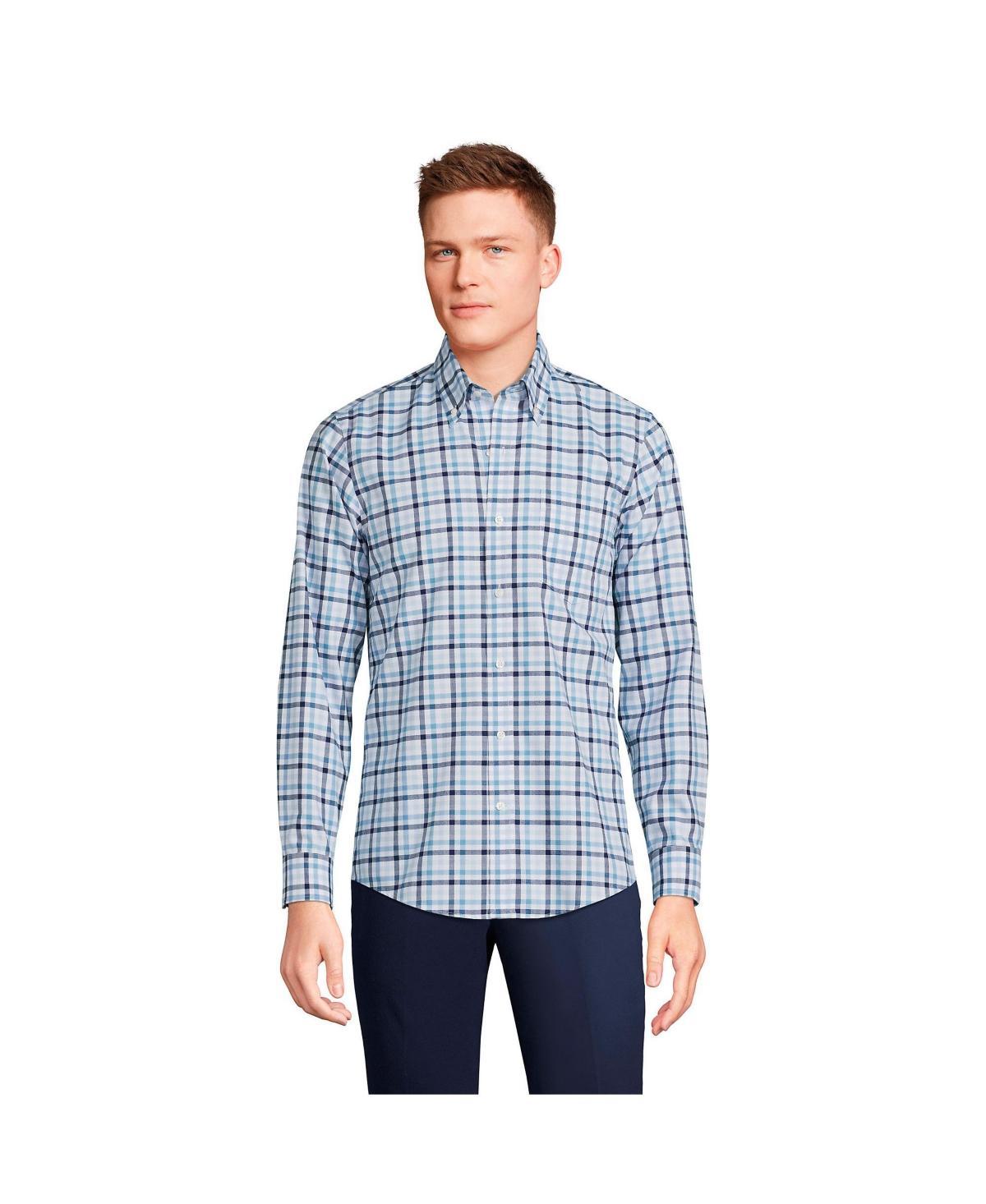 Big & Tall Lands' End Traditional-Fit No-Iron Twill Button-Down Shirt, Men's, Size: Large Tall, White Blue Plaid Product Image