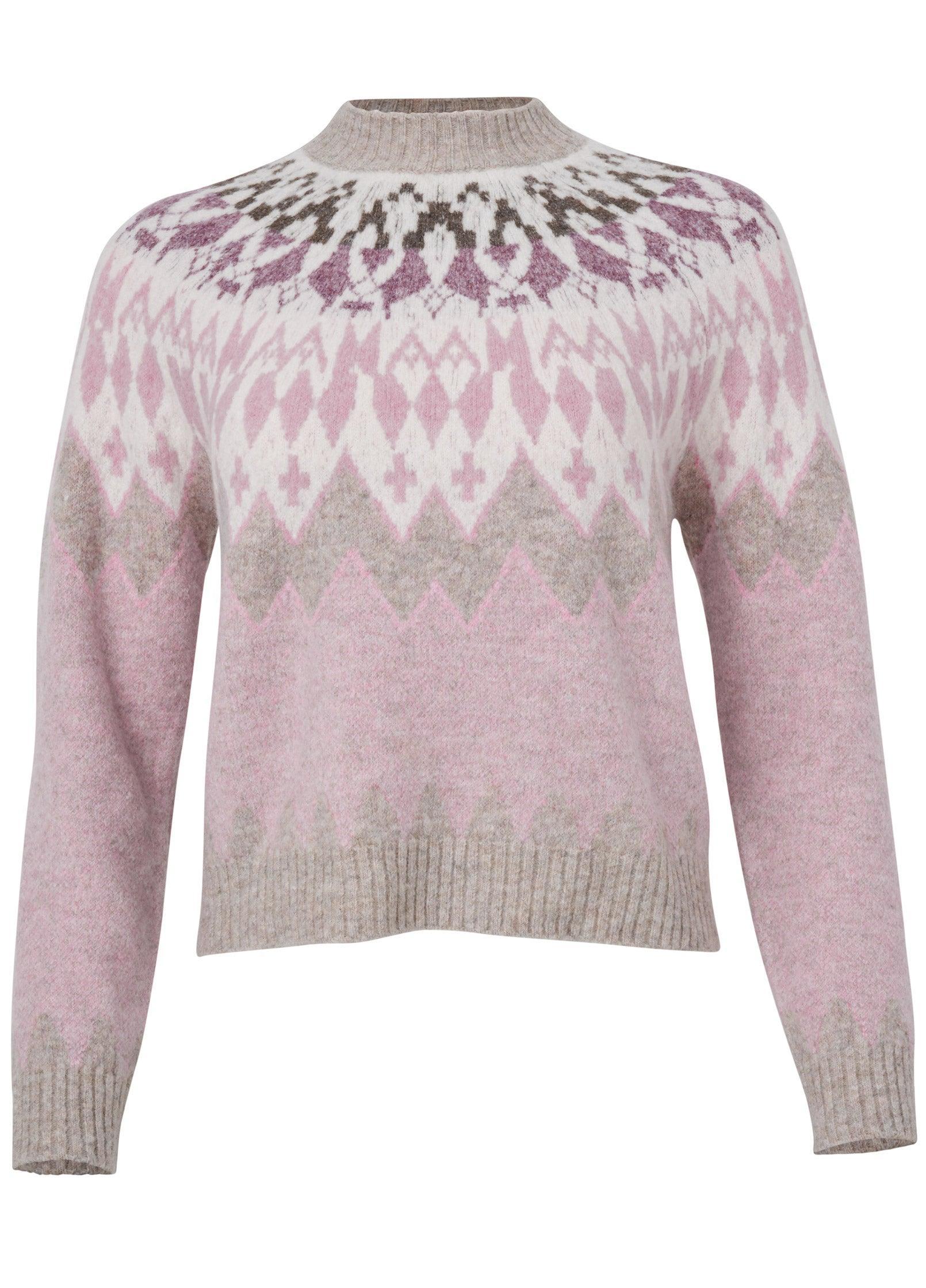 Fair Isle Crew Neck Sweater - Pink Multi Product Image
