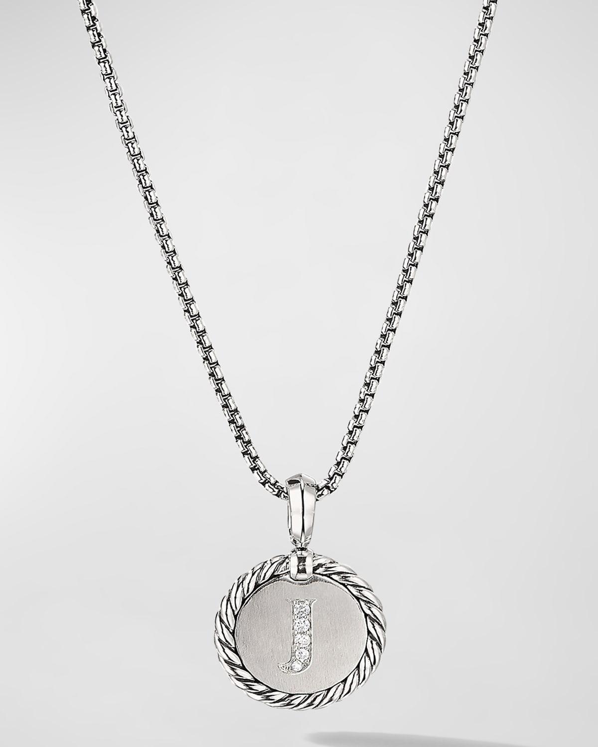 David Yurman Sterling Silver Cable Collectibles Initial Charm Necklace with Diamonds, 18 Product Image