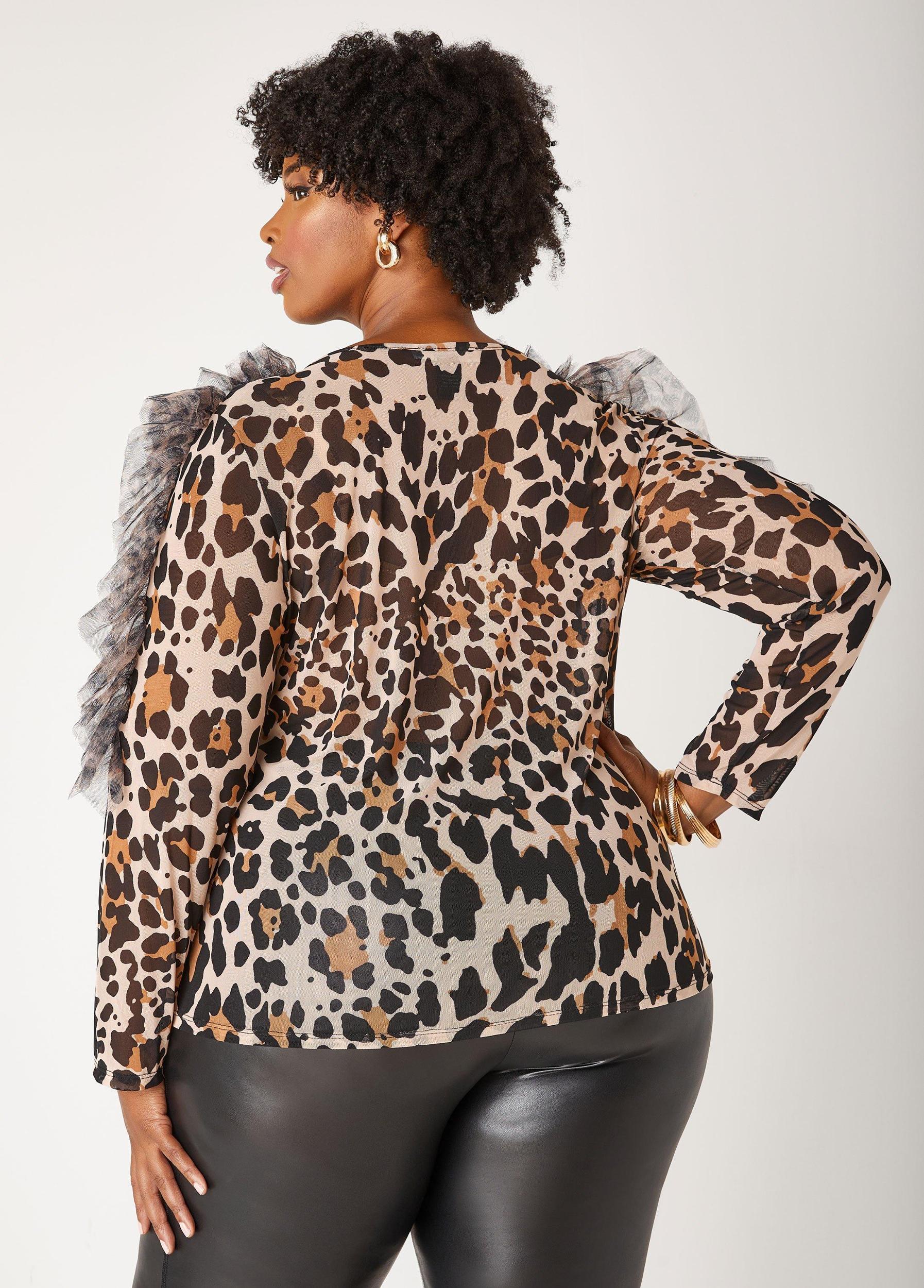Ruffled Leopard Print Mesh Top Product Image