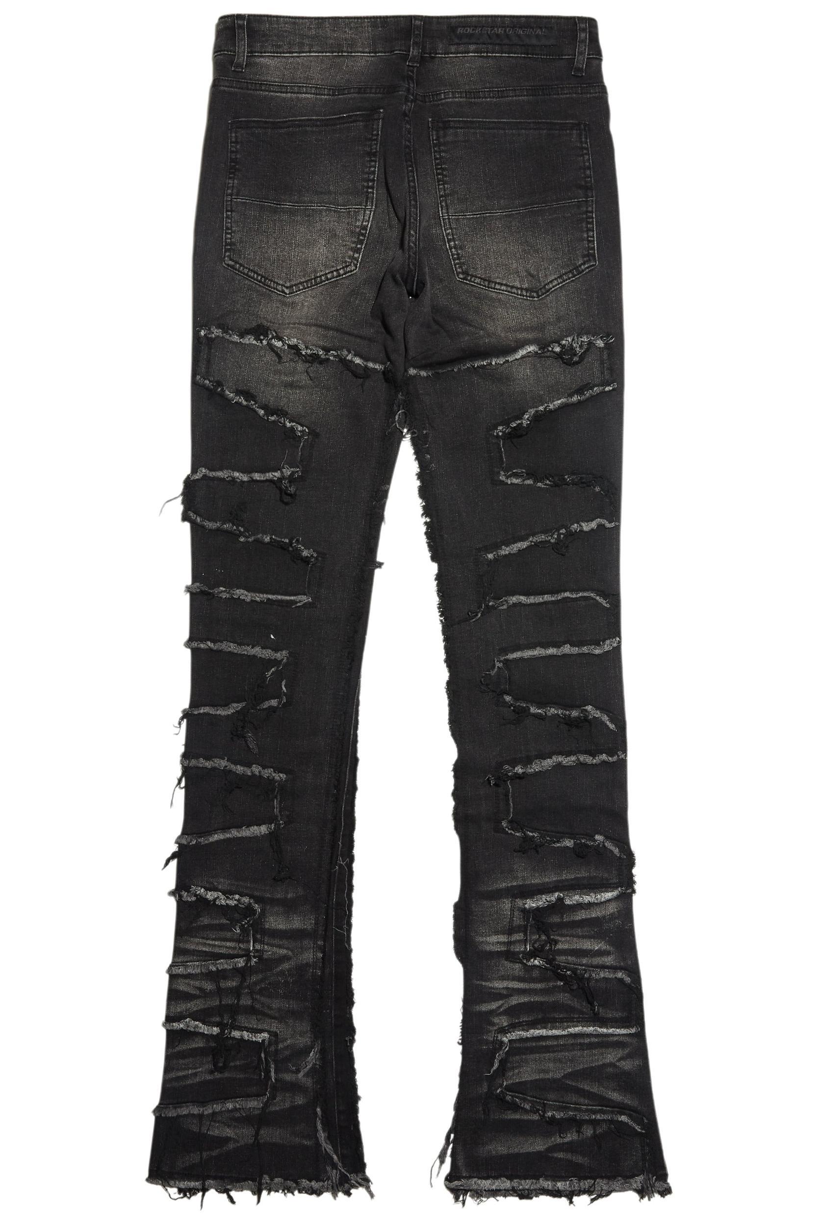 Shake Dark Grey Rhinestone Stacked Flare Jean Male Product Image