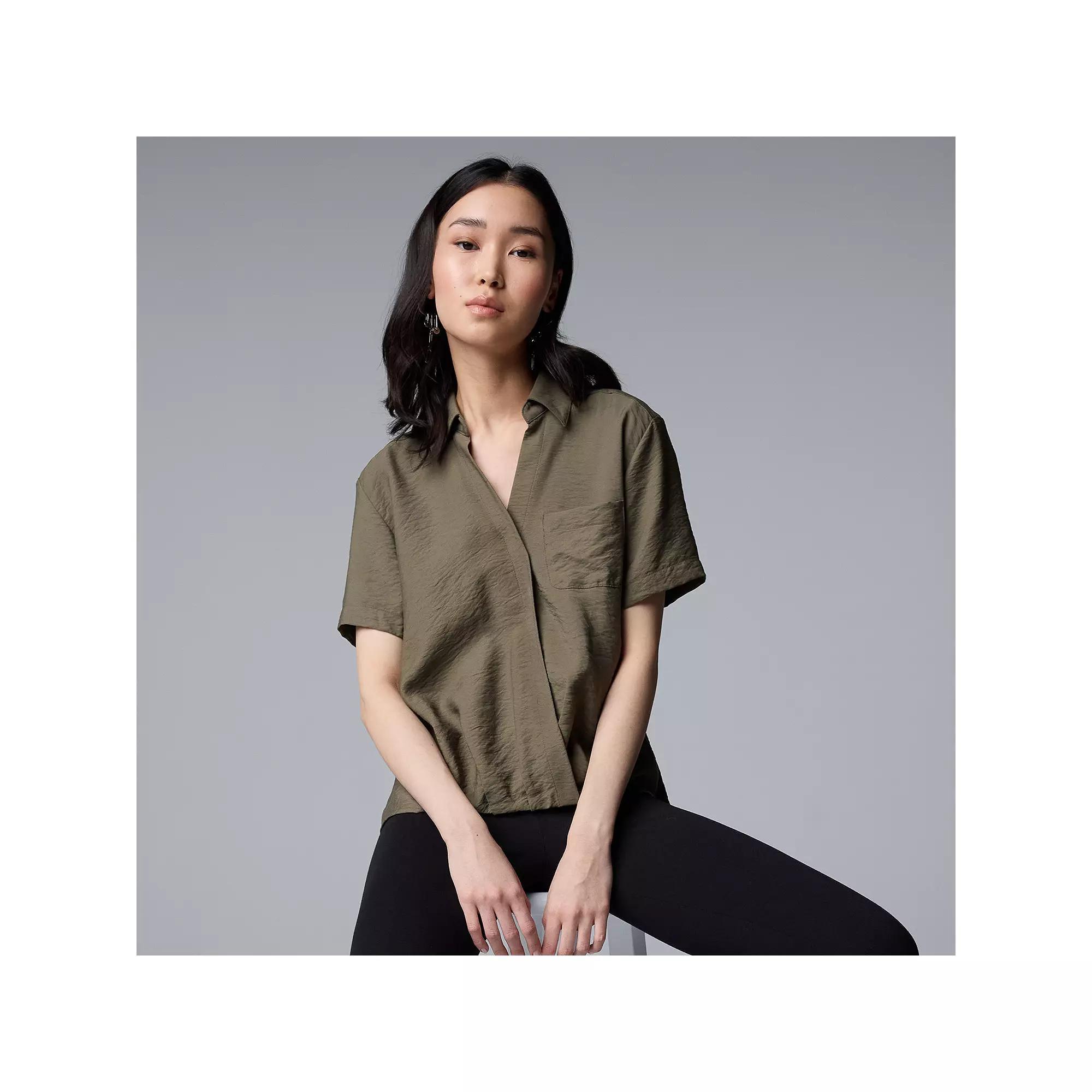 Women's Simply Vera Vera Wang Drapey Surplice Top, Size: Small, Blue Highlight Product Image