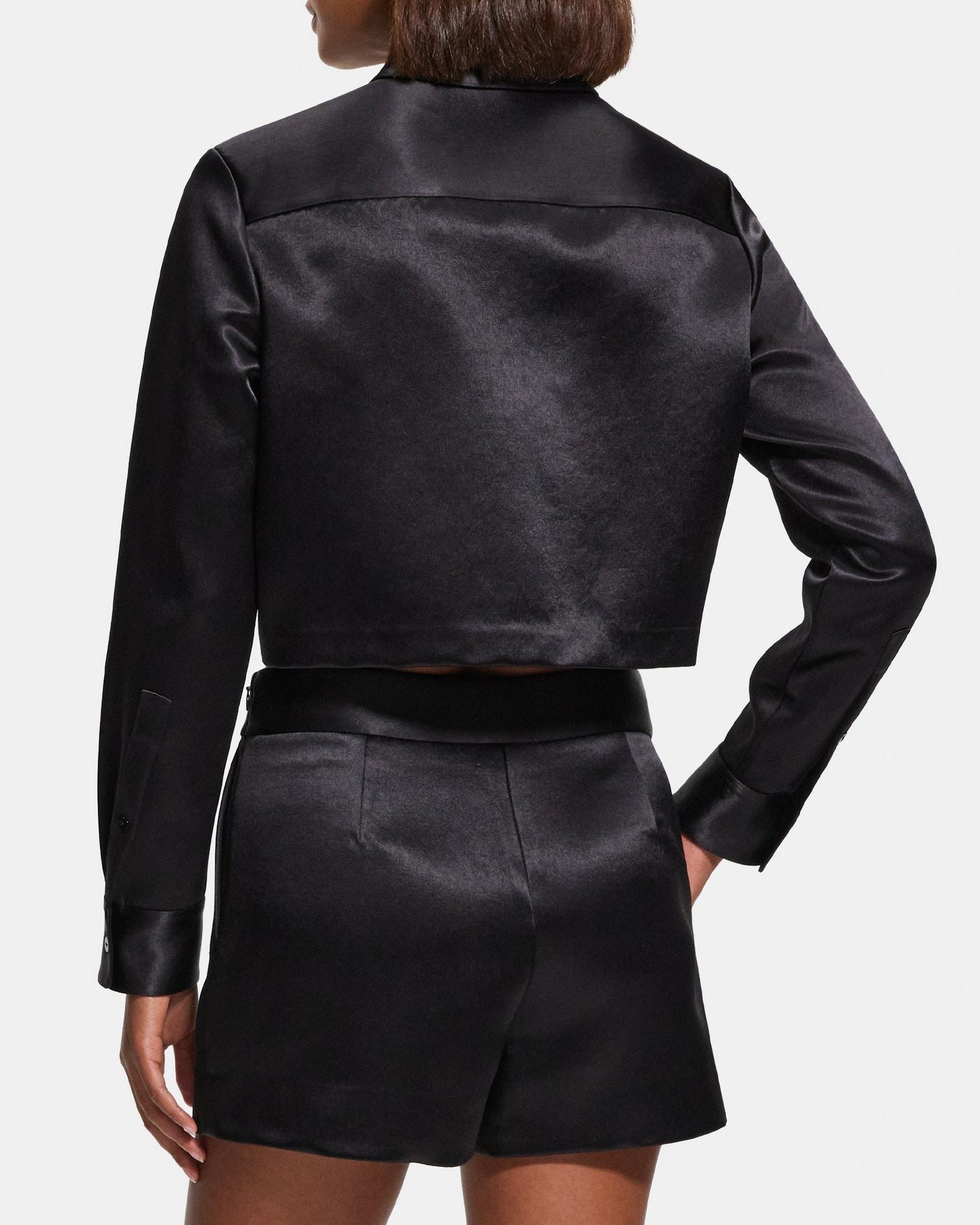 Cropped Shirt in Bonded Satin Product Image