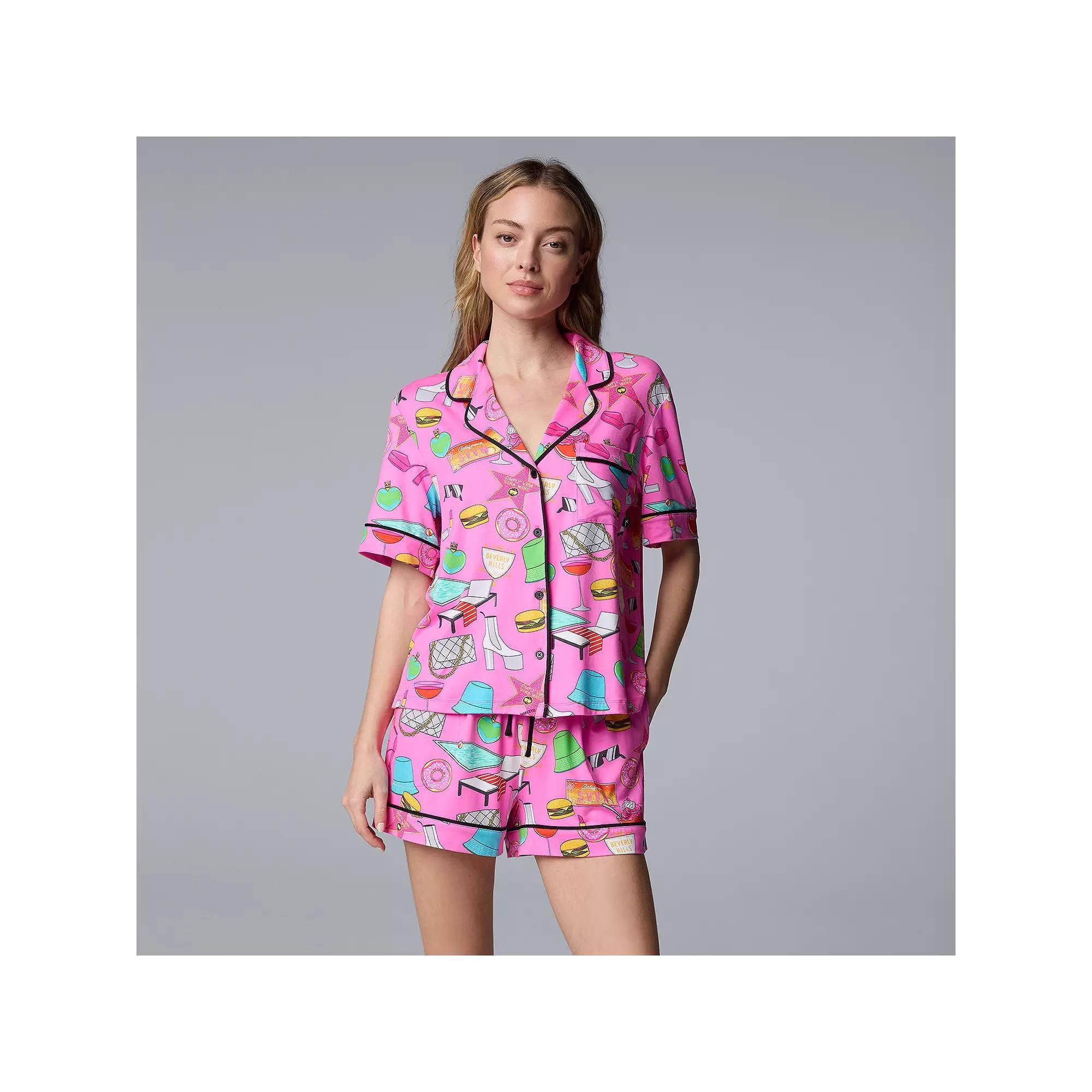 Women's Simply Vera Vera Wang 2-Piece Top & Boxer Sleep Set, Size: Medium, Green Palm Product Image