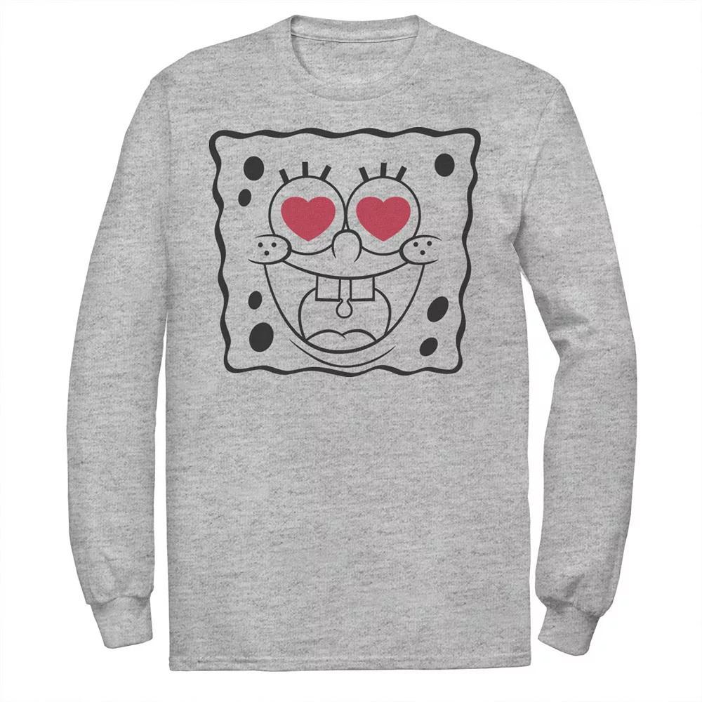 Mens Nickelodeon SpongeBob SquarePants Heart Eyes Long Sleeve Tee Athletic Grey Product Image