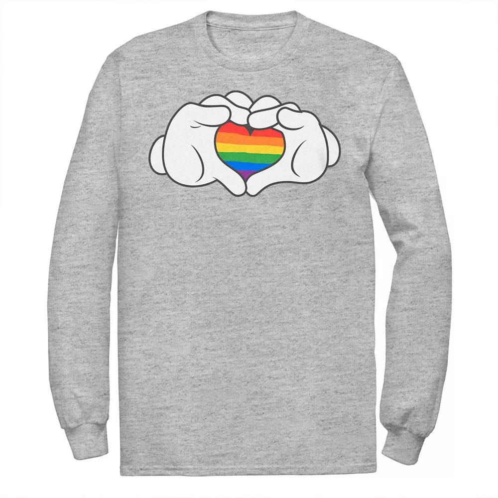 Disney's Mickey Mouse Big & Tall Rainbow Fill Heart Shaped Hands Long Sleeve Tee, Men's, Size: 3XL, Athletic Grey Product Image