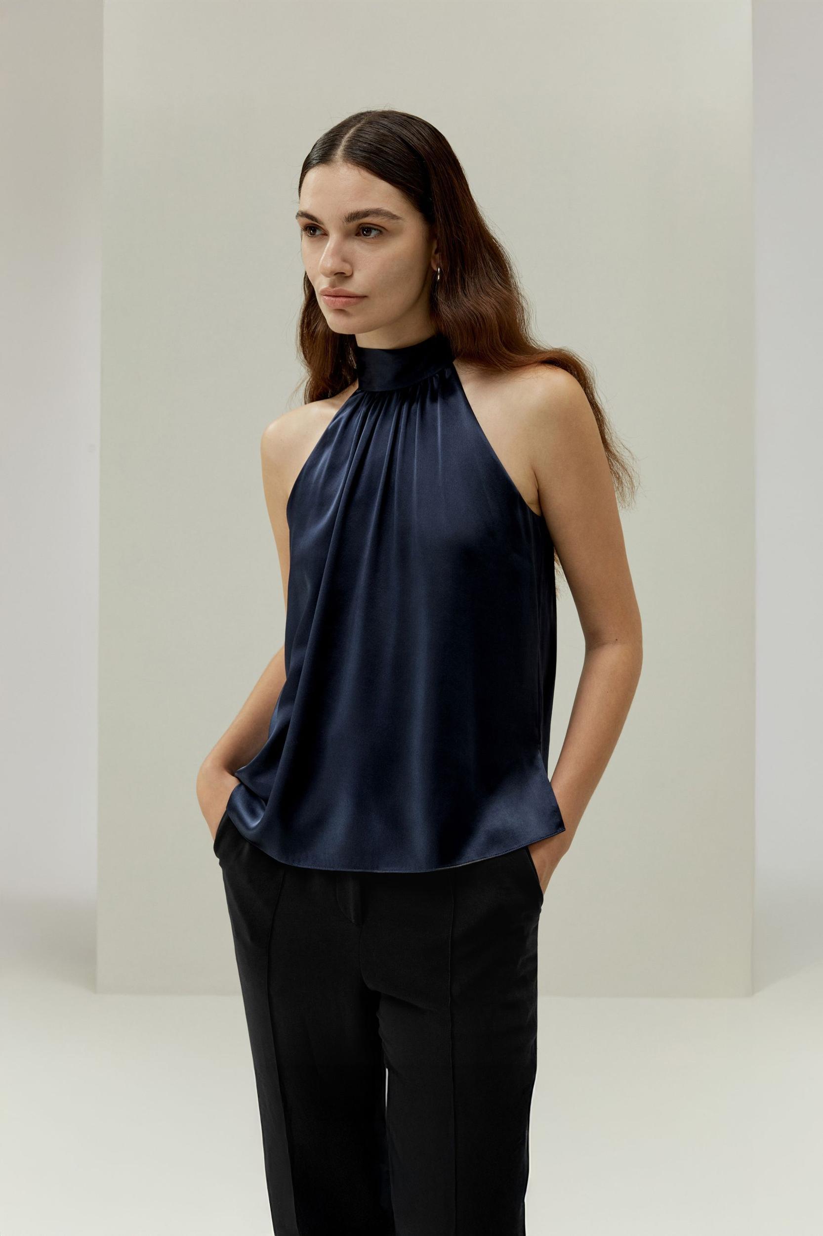 Minimalistic Allure Silk Halter Top Product Image