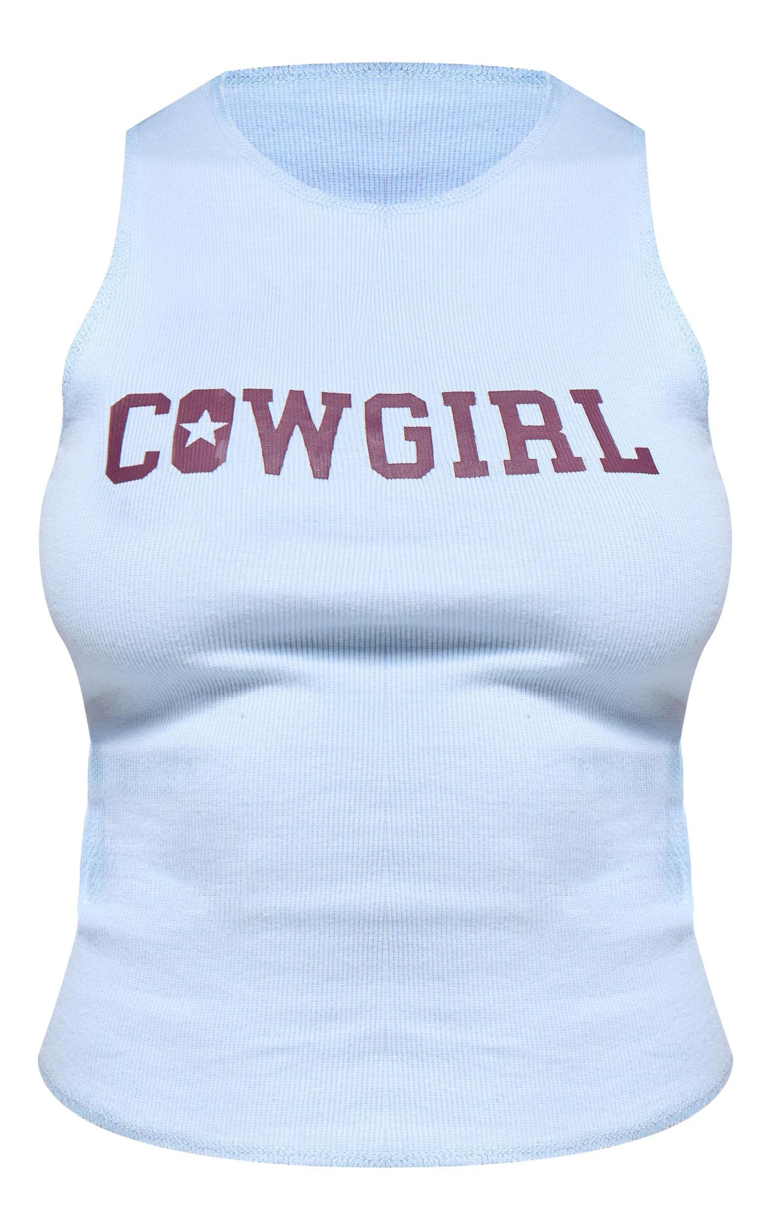 Light Blue Cowgirl Graphic Racer Crop Top Product Image