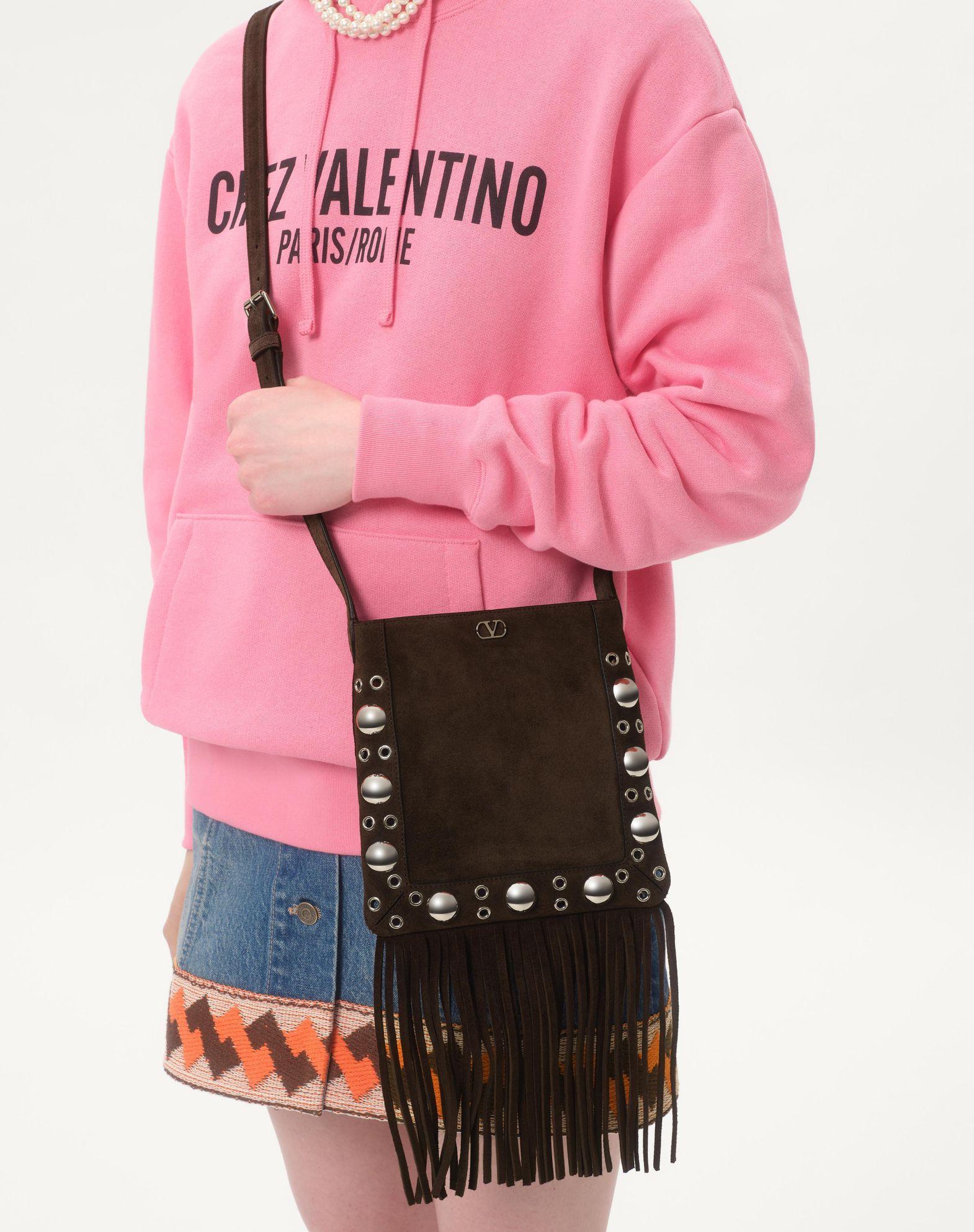 Valentino Garavani Nellcôte Small Shoulder Bag In Suede With Fringes Product Image