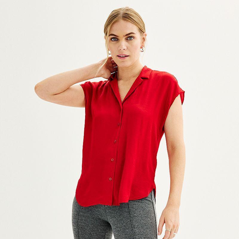 Women's Petite Nine West Short Sleeve Easy Lapel Shirt, Size: XL Petite, Maddie Purple Product Image