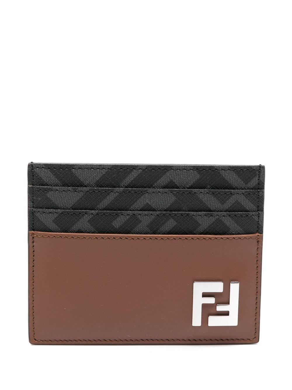 FENDI Leather And Ff Canvas Squared Card Holder In Brown Product Image