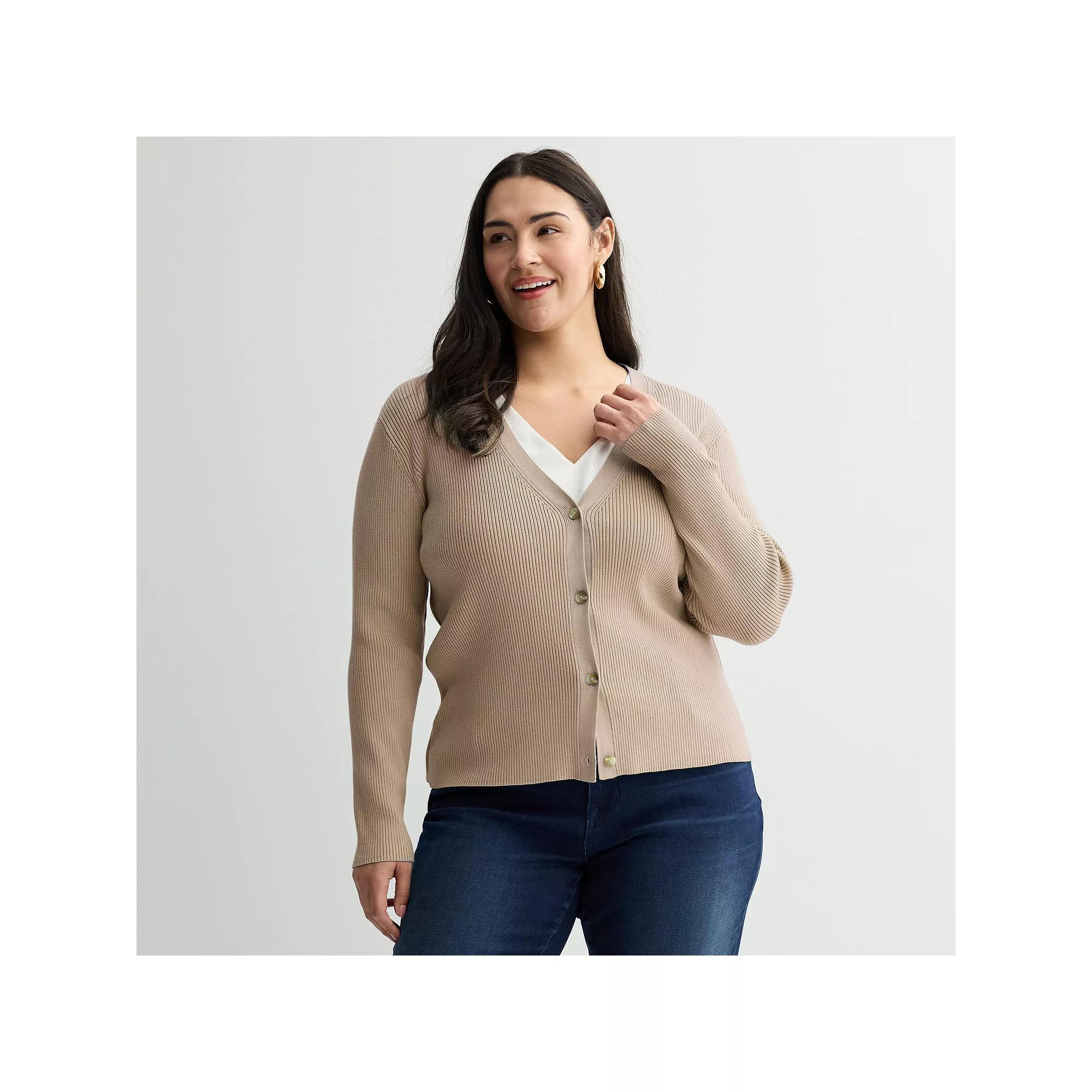 Plus Size Nine West Sweater Sculpt Ribbed Cardigan, Women's, Size: 1XL, Hanover Blue Product Image