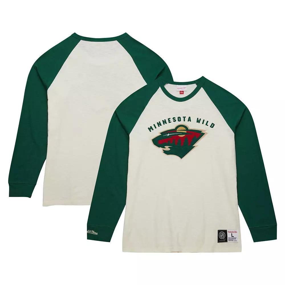 Men's Mitchell & Ness Cream Minnesota Wild Legendary Slub Vintage Raglan Long Sleeve T-Shirt, Size: Medium, Beige Product Image