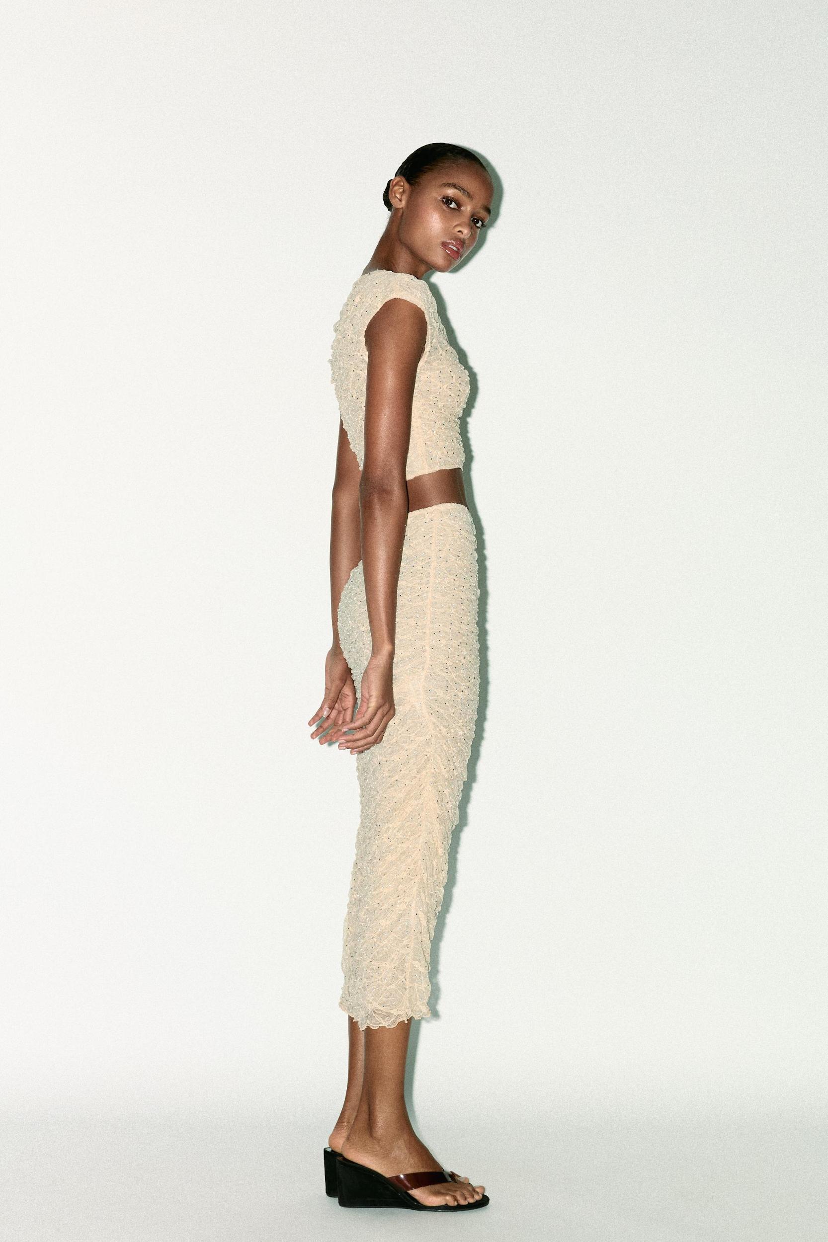 DRAPED LACE RHINESTONE SKIRT Product Image