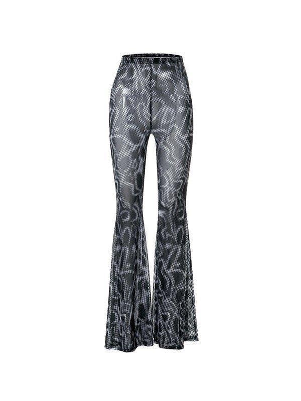 Printed Mesh Stretch Flare Leg Pants Product Image