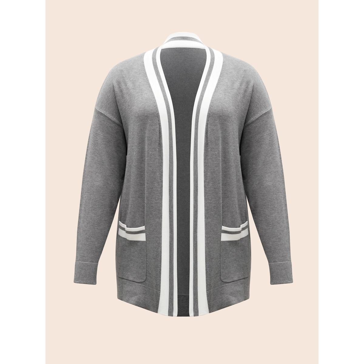 Plus Size Supersoft Essentials Contrast Slit Hem Cardigan DarkGray Women Casual Loose Long Sleeve Everyday Cardigans BloomChic 10/M Product Image