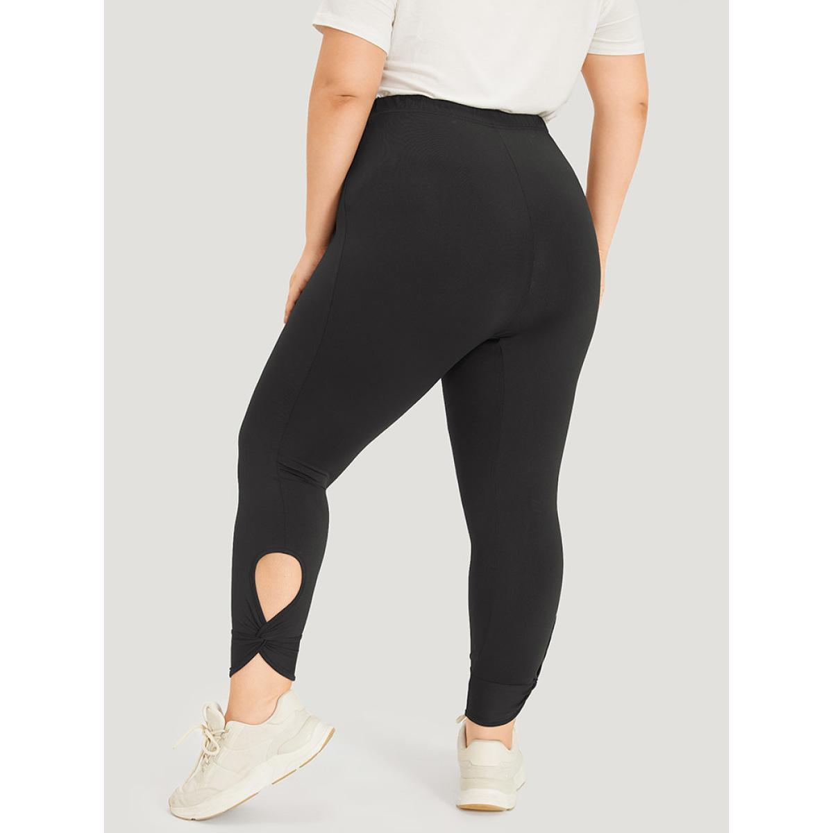 Plus Size Solid Twist Front Elastic Waist Leggings Women Black Casual High stretch Skinny High Rise Dailywear Leggings BloomChic 14-16/1X Product Image