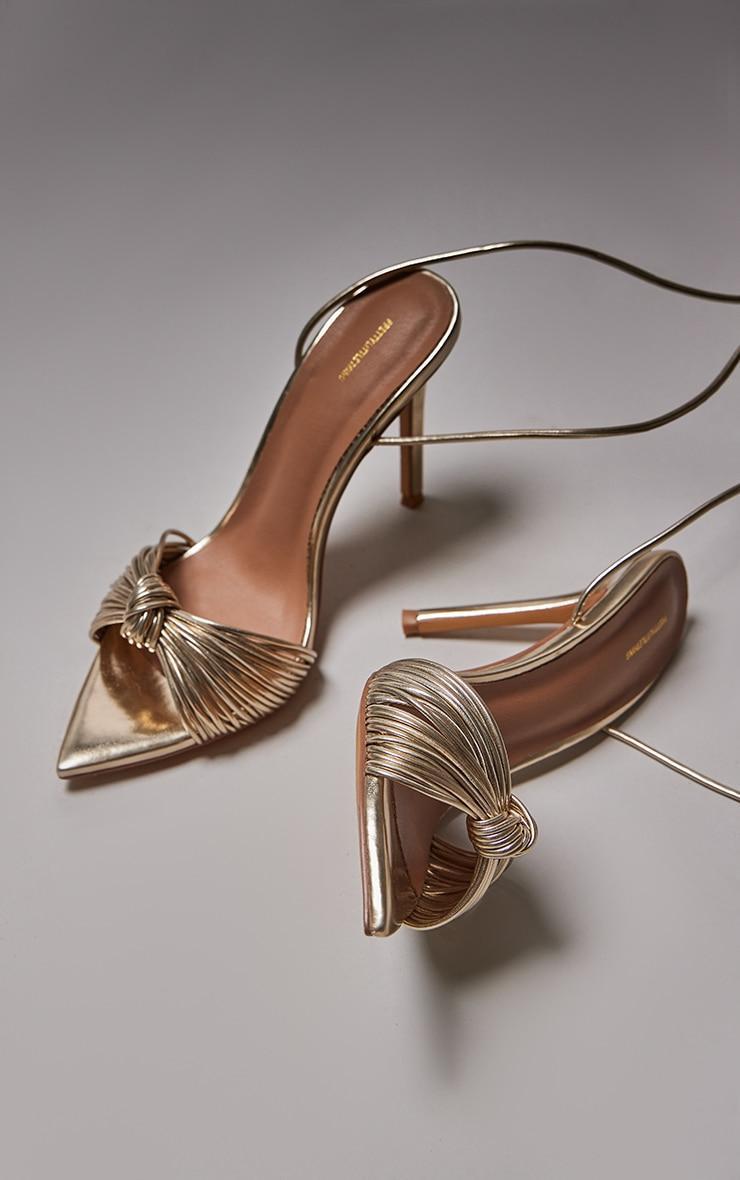Gold Metallic Pu Point Toe Knotted Strappy High Heeled Sandals Product Image