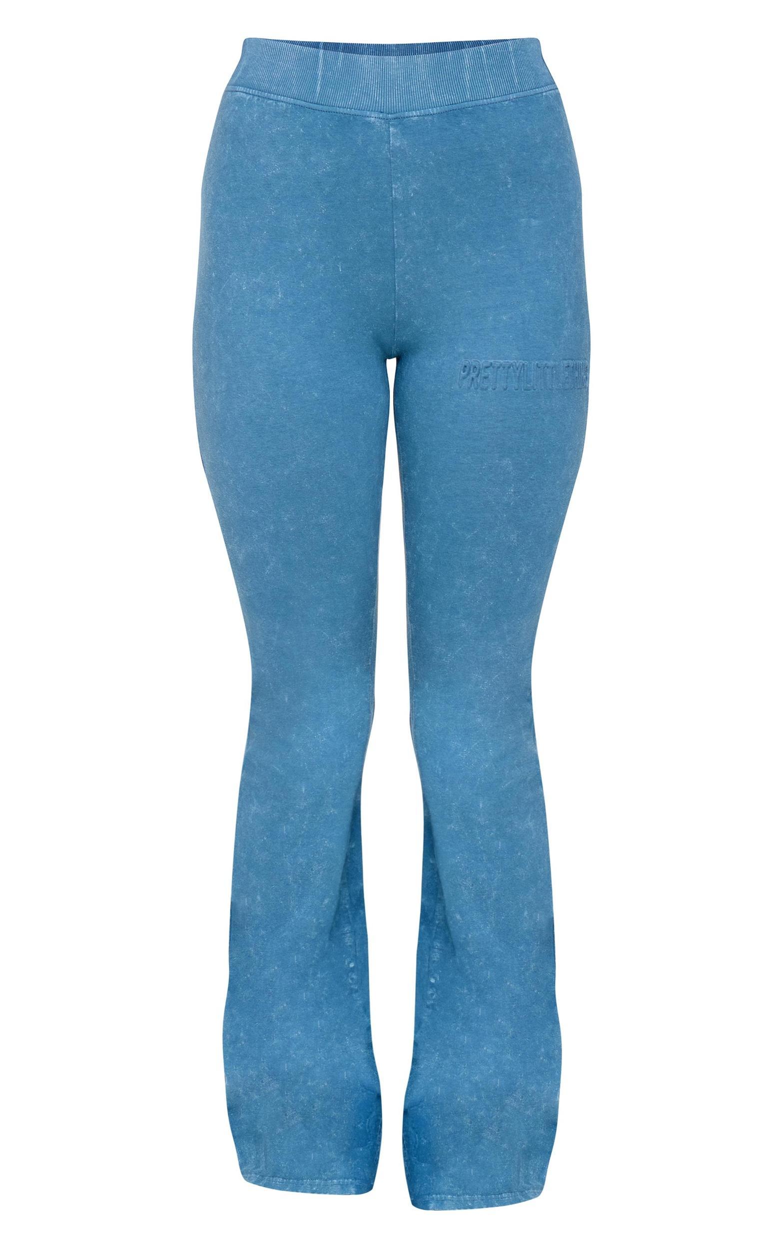 PRETTYLITTLETHING Midnight Blue Embossed Logo Washed Skinny Flare Pants Product Image