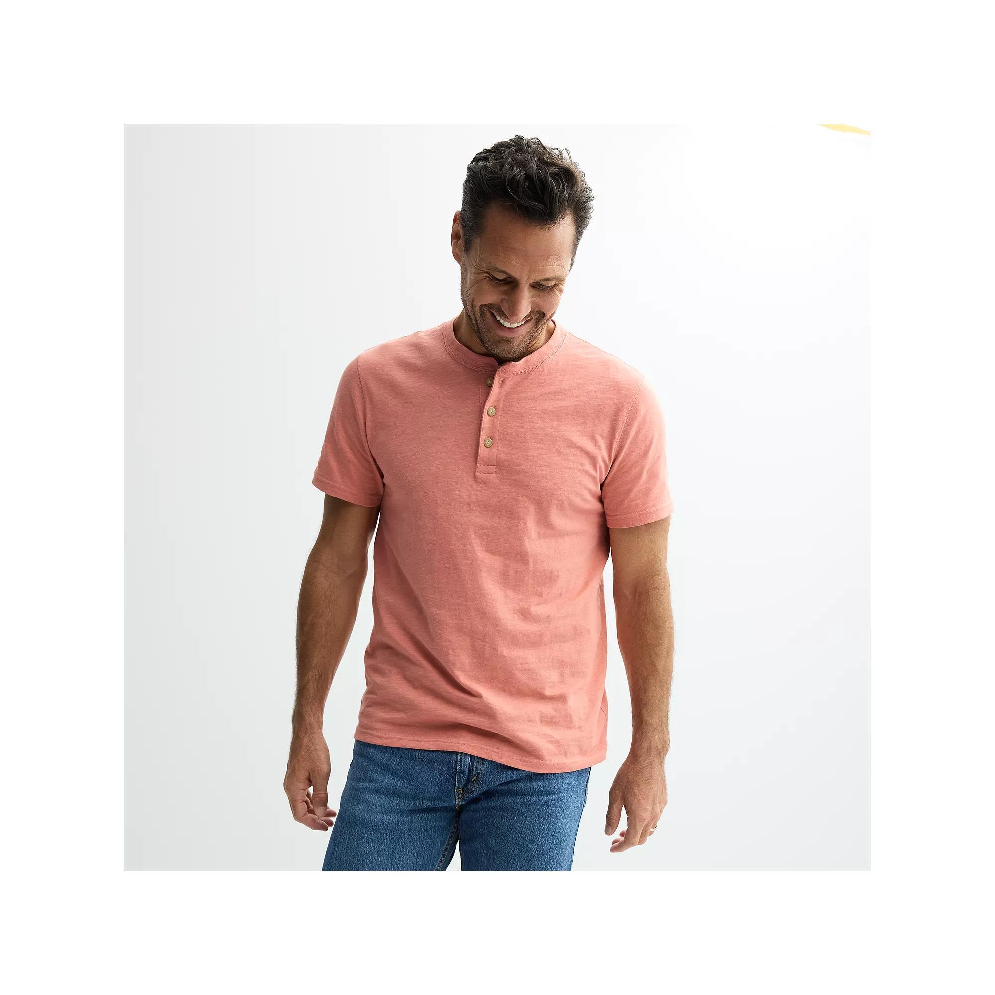 Men's Sonoma Goods For Life® Essential Short Sleeve Henley T-Shirt, Size: XXL, Pink Product Image