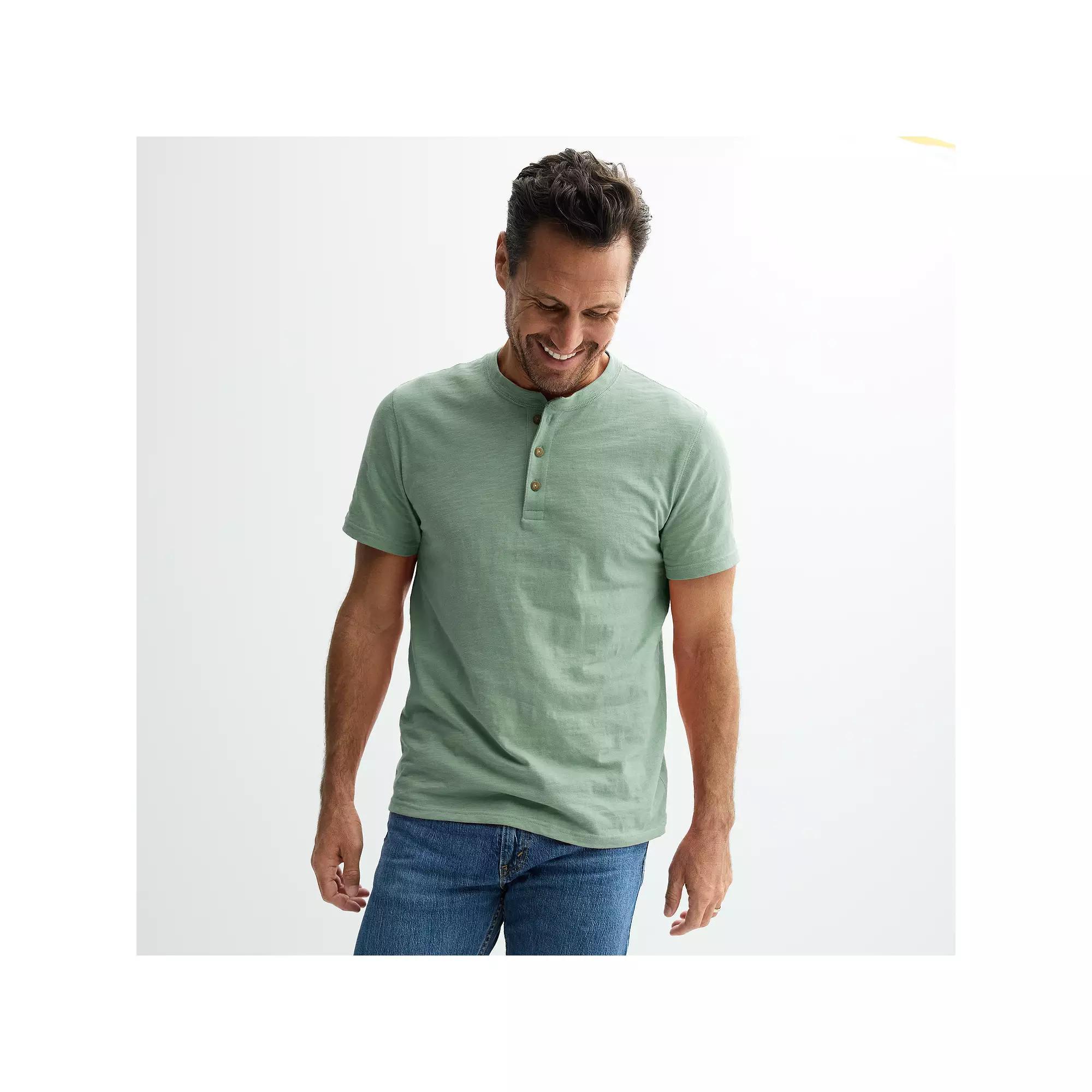 Men's Sonoma Goods For Life® Essential Short Sleeve Henley T-Shirt, Size: Large, Green Product Image