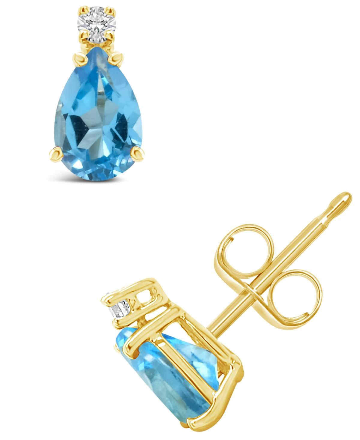 Celebration Gems 14k Gold Gemstone & Diamond Accent Stud Earrings, Women's, Blue Topaz Product Image