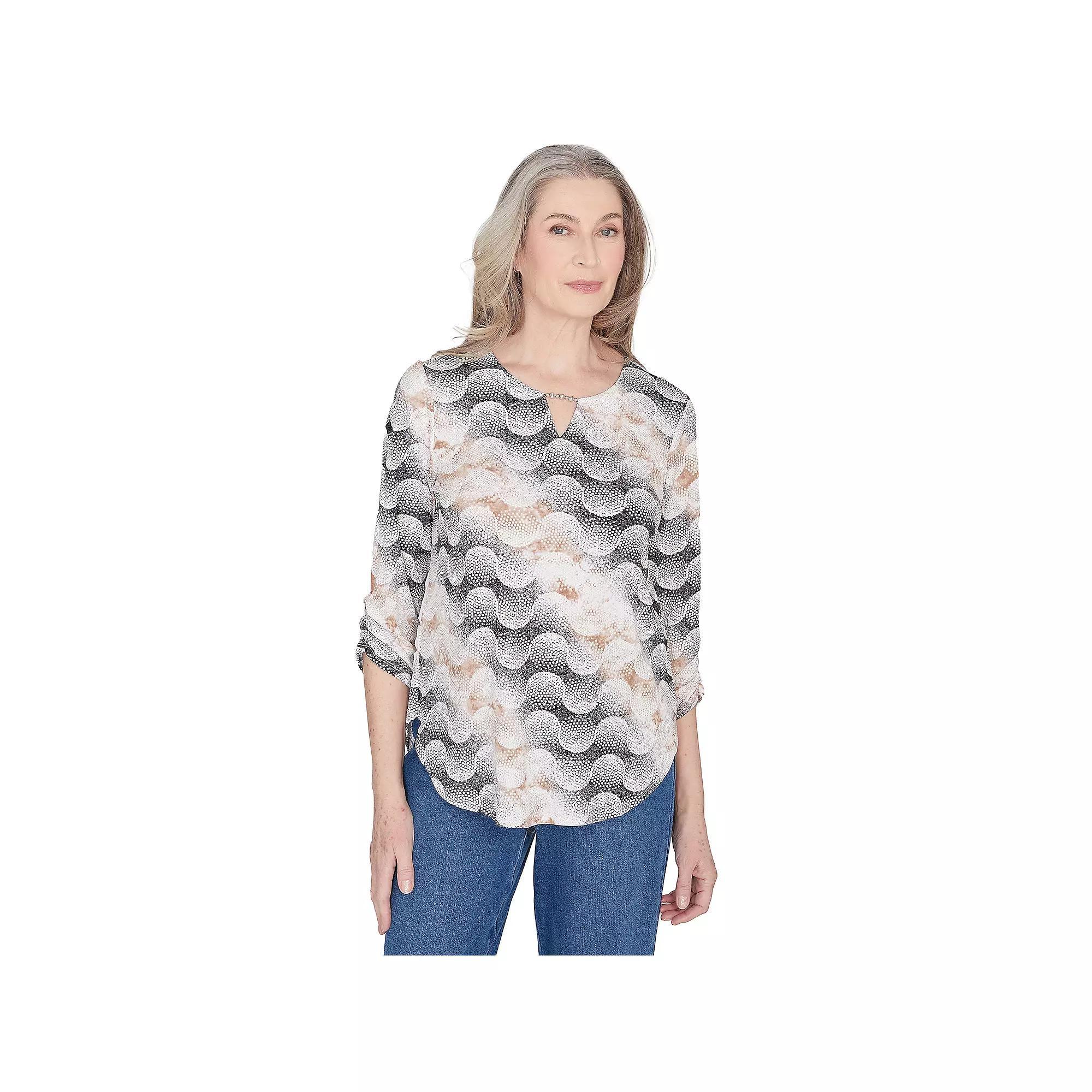 Women's Alfred Dunner Classic Stripe Dots Top, Size: Large, Black Product Image