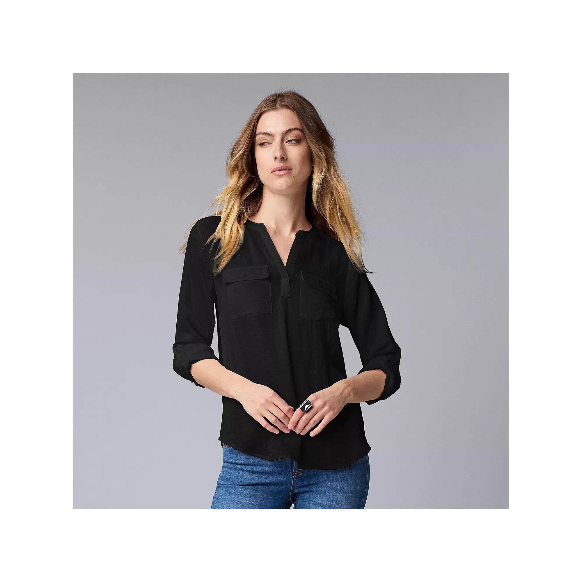 Women's Simply Vera Vera Wang Roll-Tab Popover Blouse, Size: Large, Whisper White Product Image