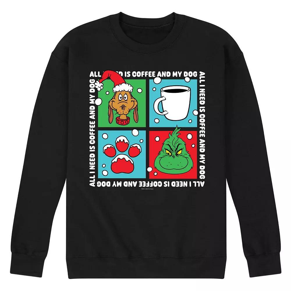 Men's Dr. Seuss The Grinch Coffee And Dog Fleece Sweatshirt, Size: Medium, Black Product Image