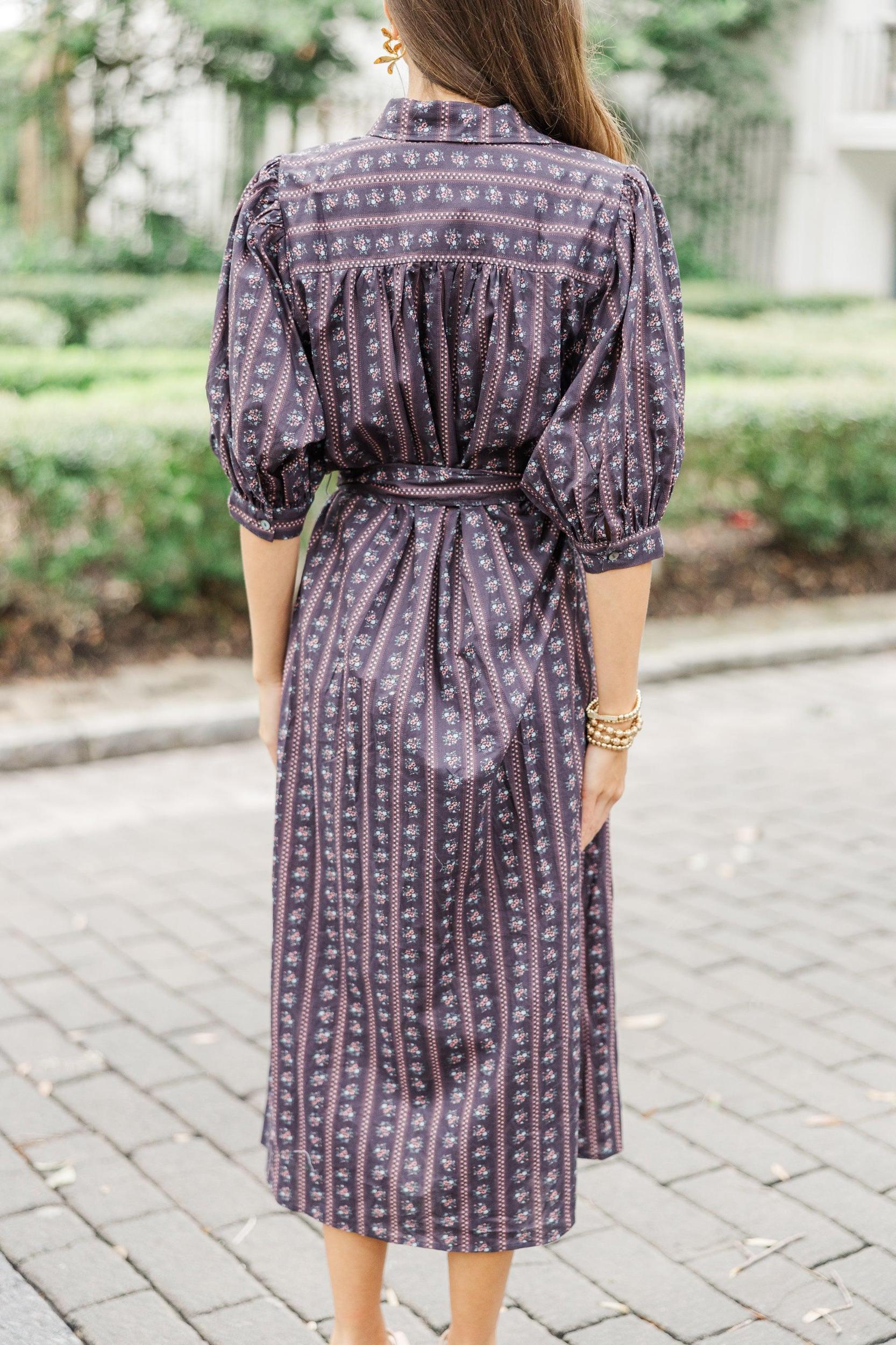 It Was All A Dream Espresso Brown Ditsy Floral Midi Dress Female Product Image