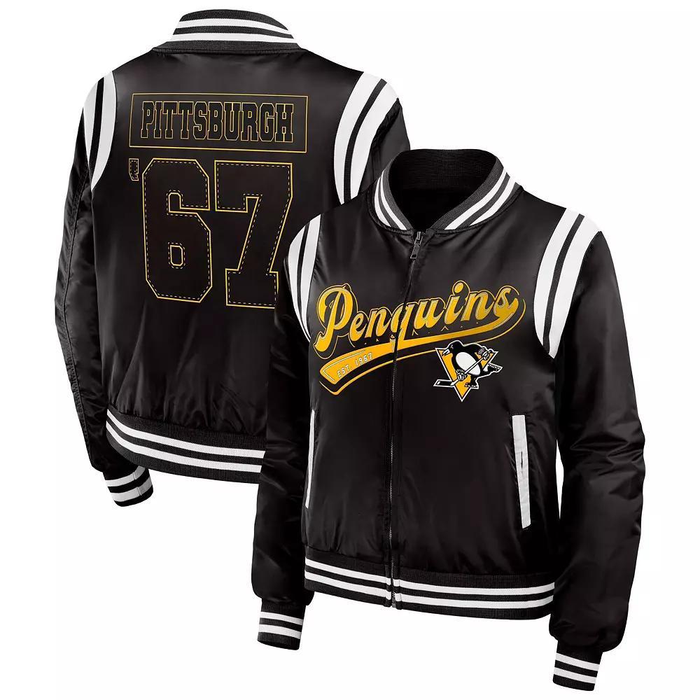 Women's WEAR by Erin Andrews  Black Pittsburgh Penguins Baller Full-Zip Bomber Jacket, Size: XL Product Image