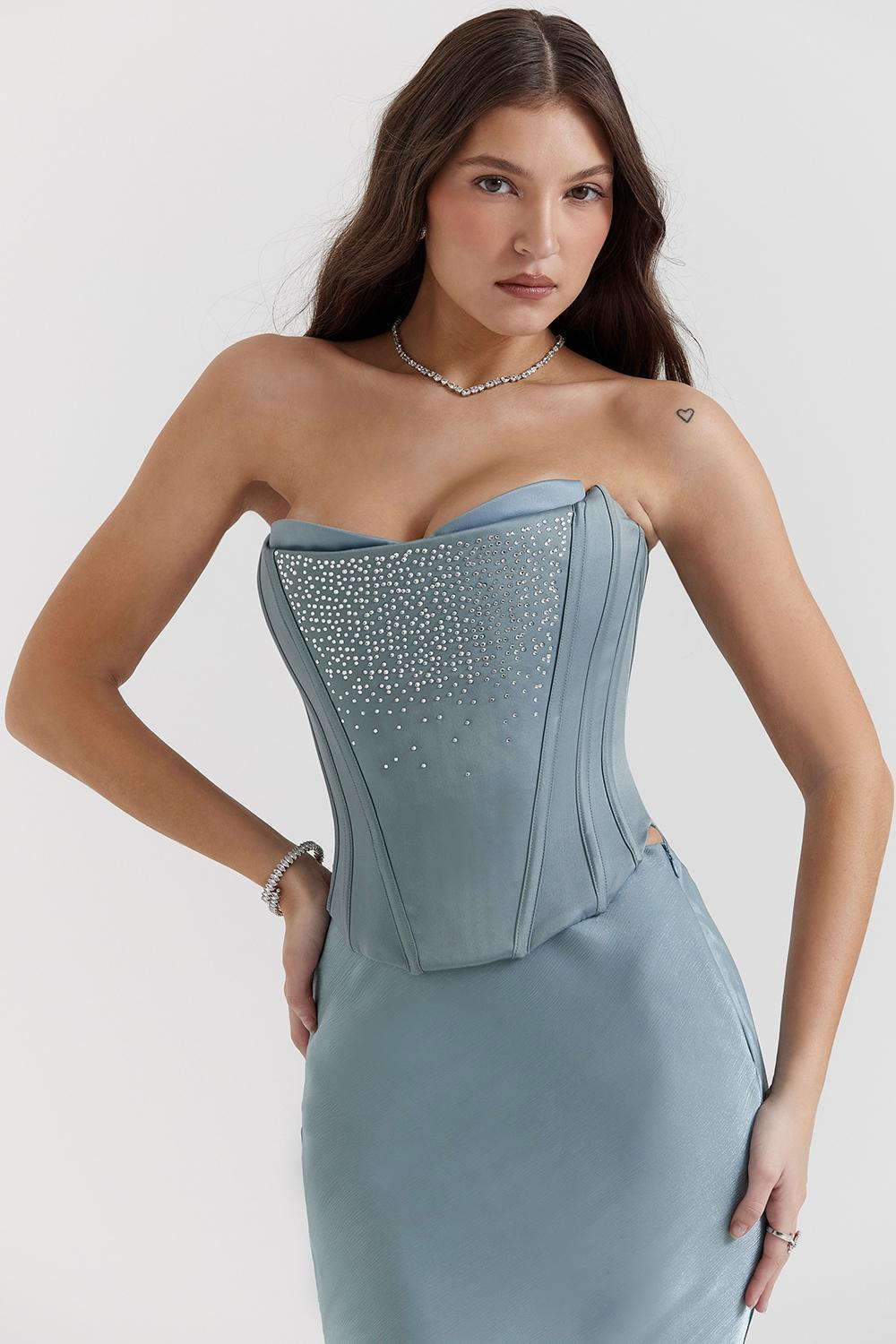 Nastassia Cool Blue Embellished Satin Corset Product Image