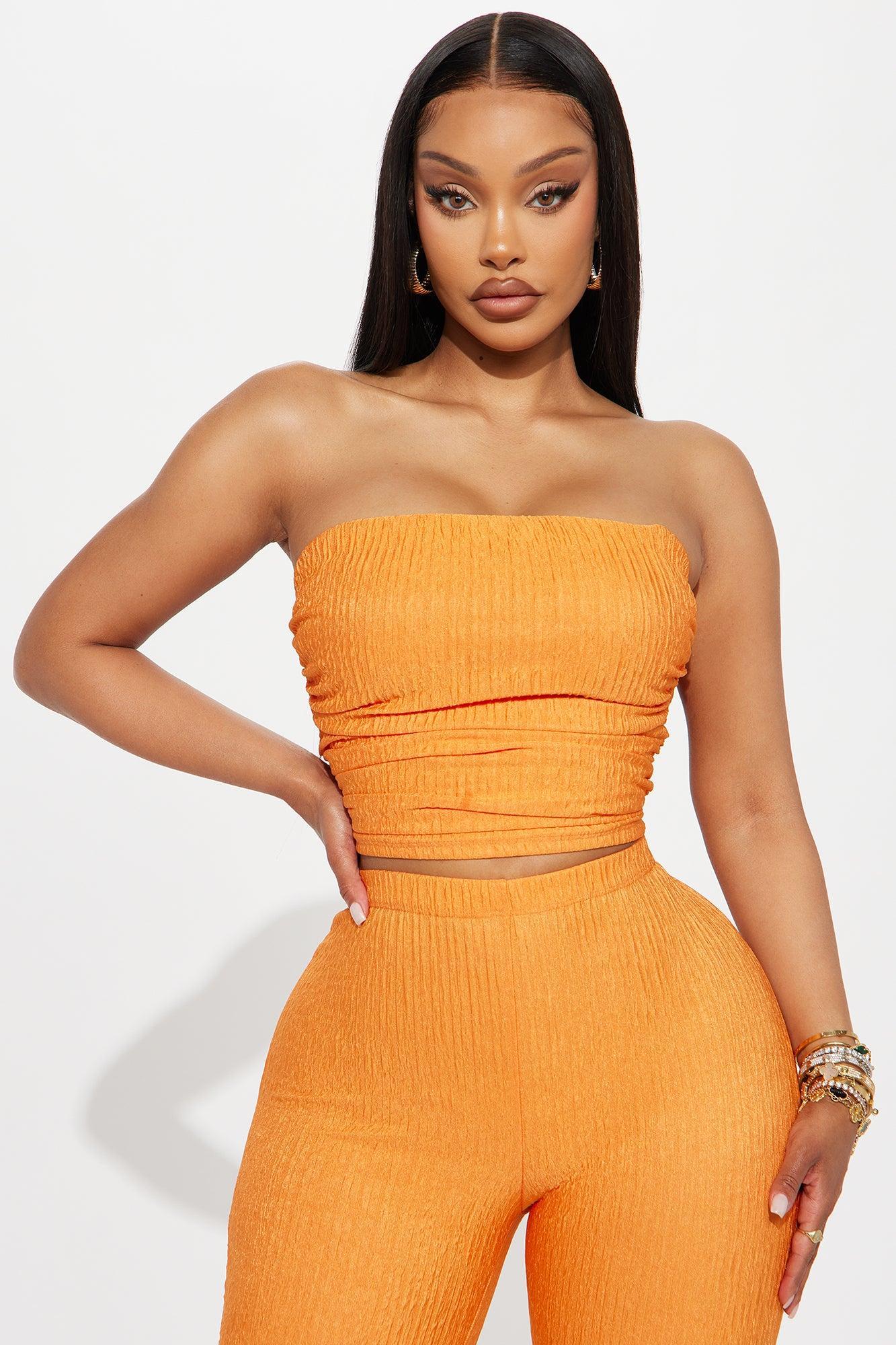 Sabrina Strapless Textured Pant Set - Orange Product Image