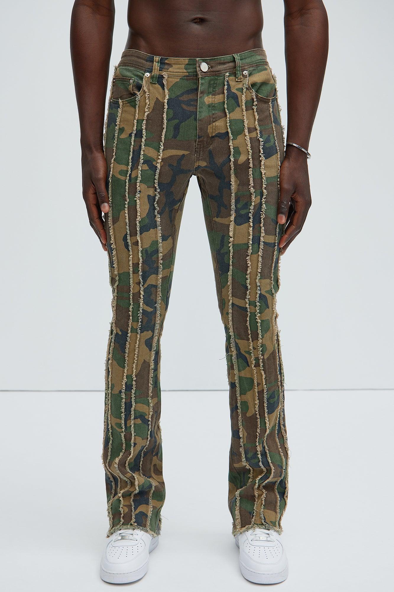 Going Down Fray Stacked Skinny Flare Pants - Camouflage Product Image