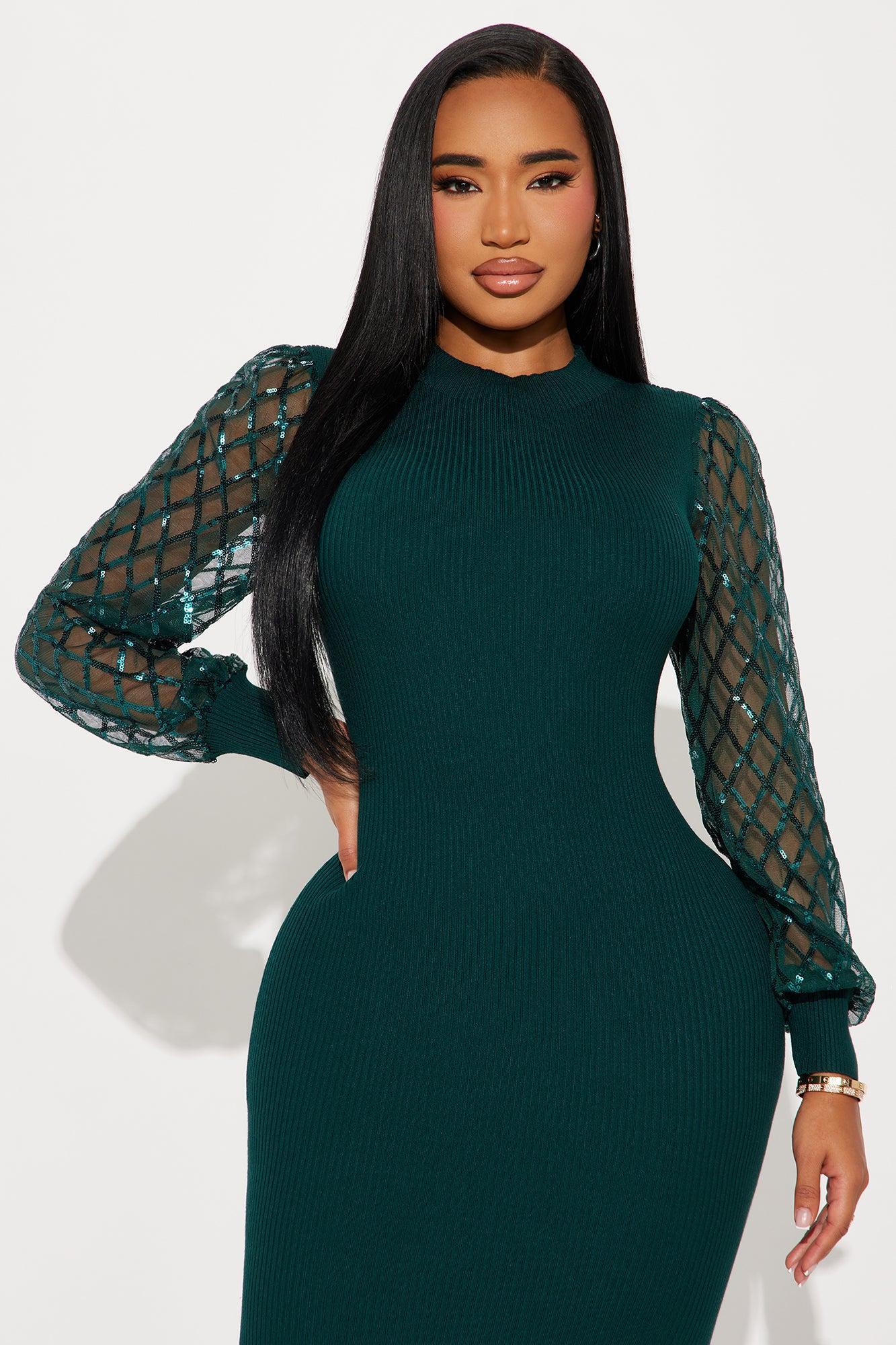 Lannette Sweater Midi Dress - Emerald Product Image