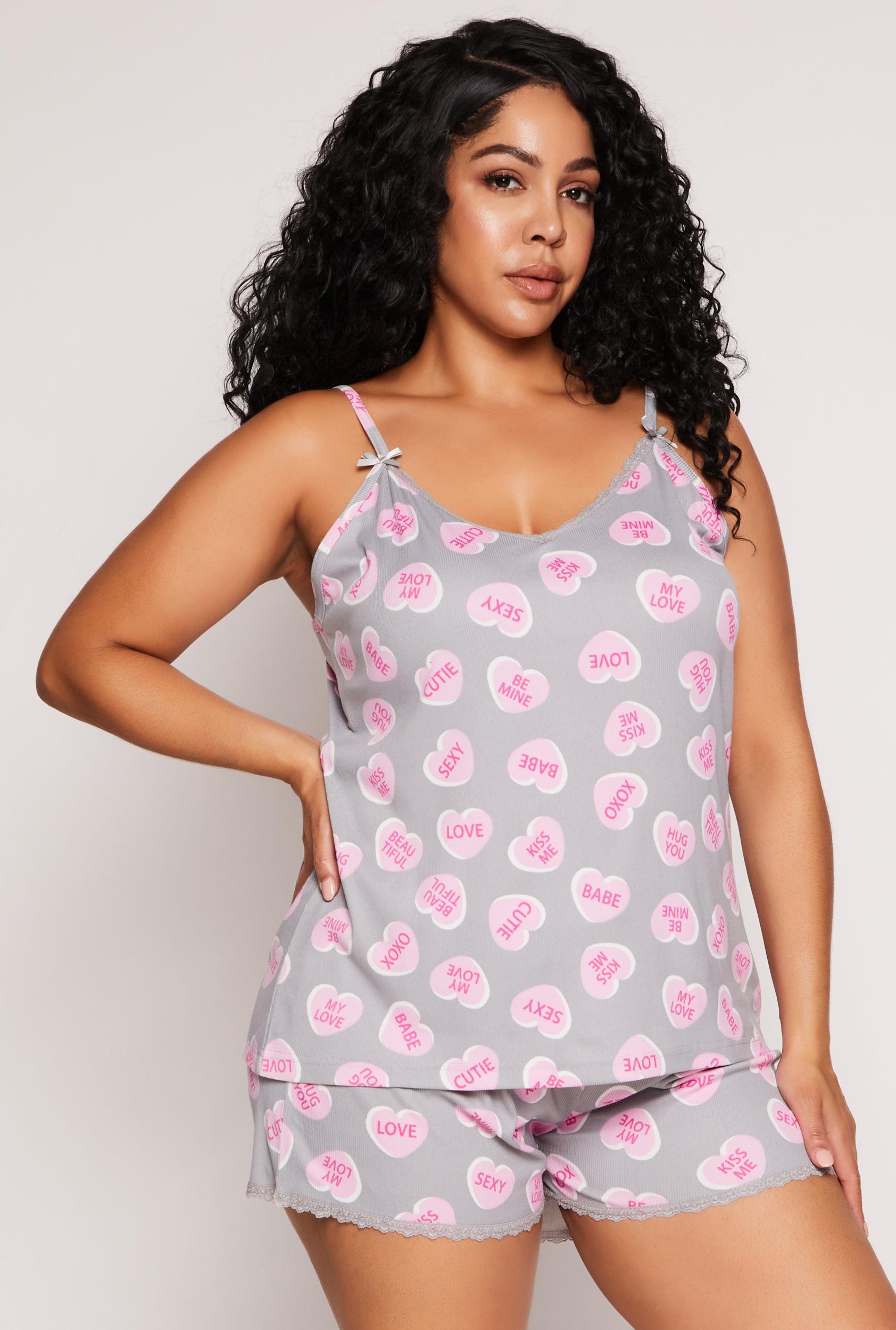 Womens Plus Size Heart Graphic Print Pajama Cami and Shorts Product Image