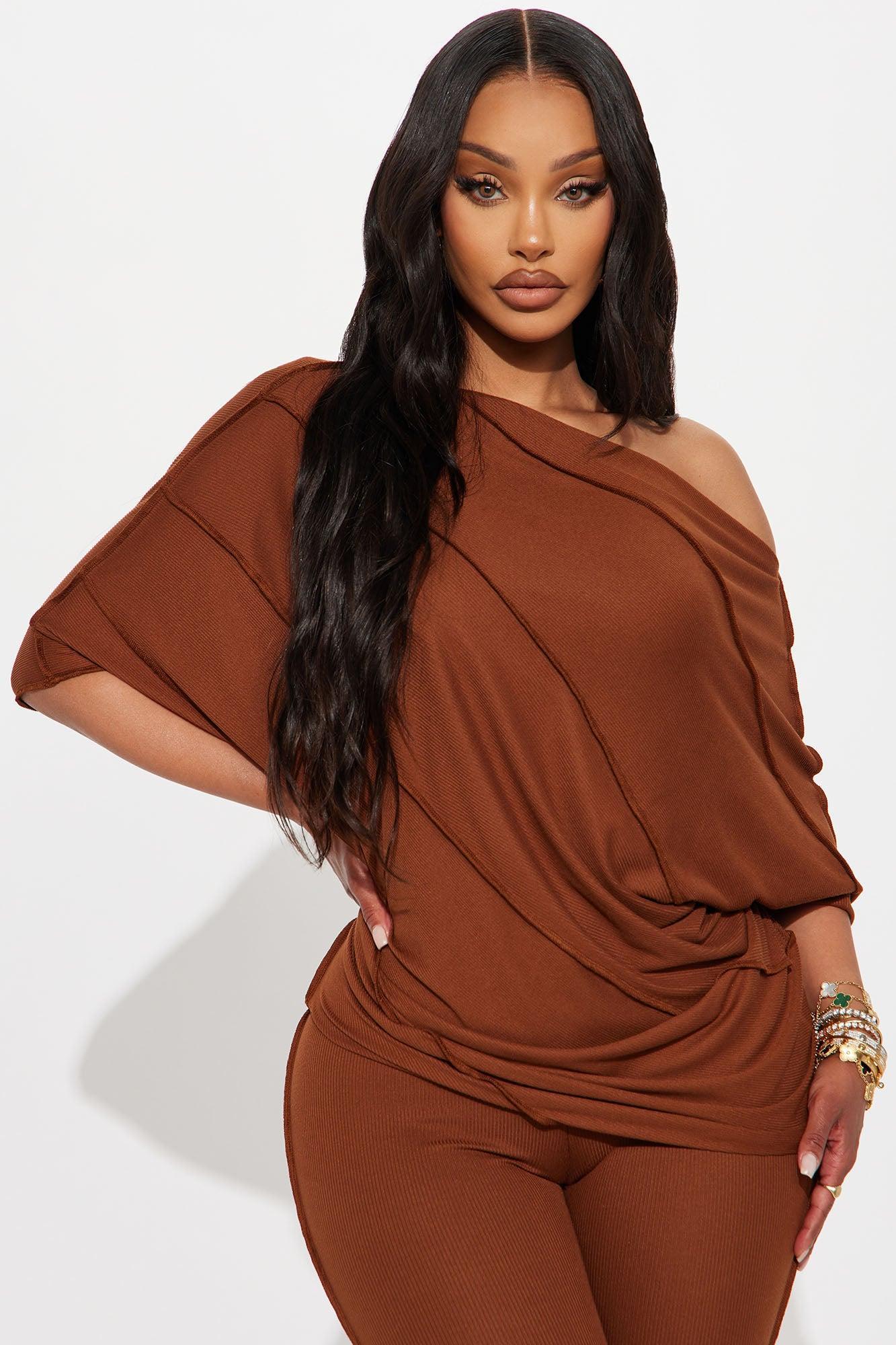 Becca Off Shoulder Ribbed Pant Set - Burgundy Female Product Image