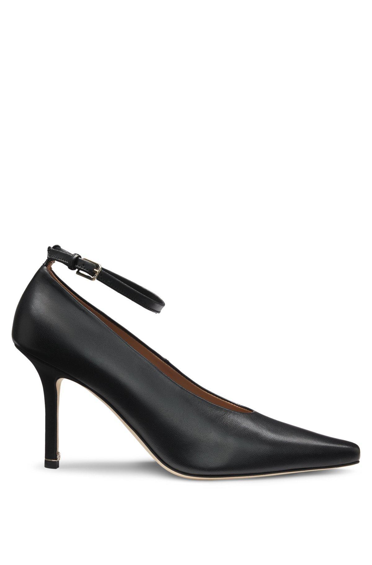BOSS - Nappa-leather pumps with ankle strap - Black Product Image