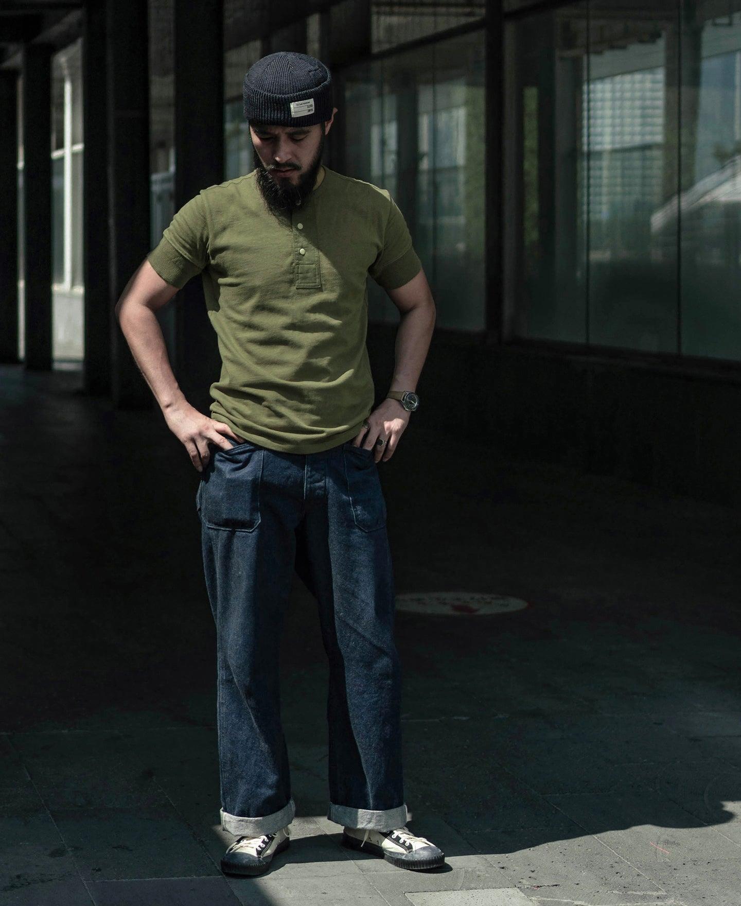 Vintage Short Sleeve Henley T-Shirt - Olive Product Image