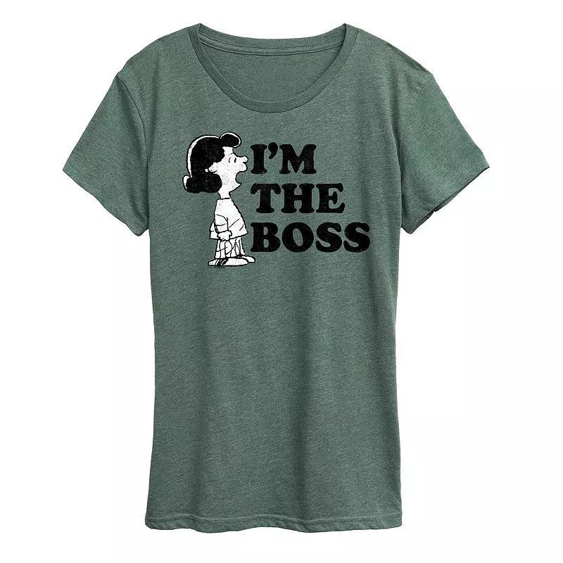 Womens Peanuts Lucy Im The Boss Graphic Tee Grey Green Product Image