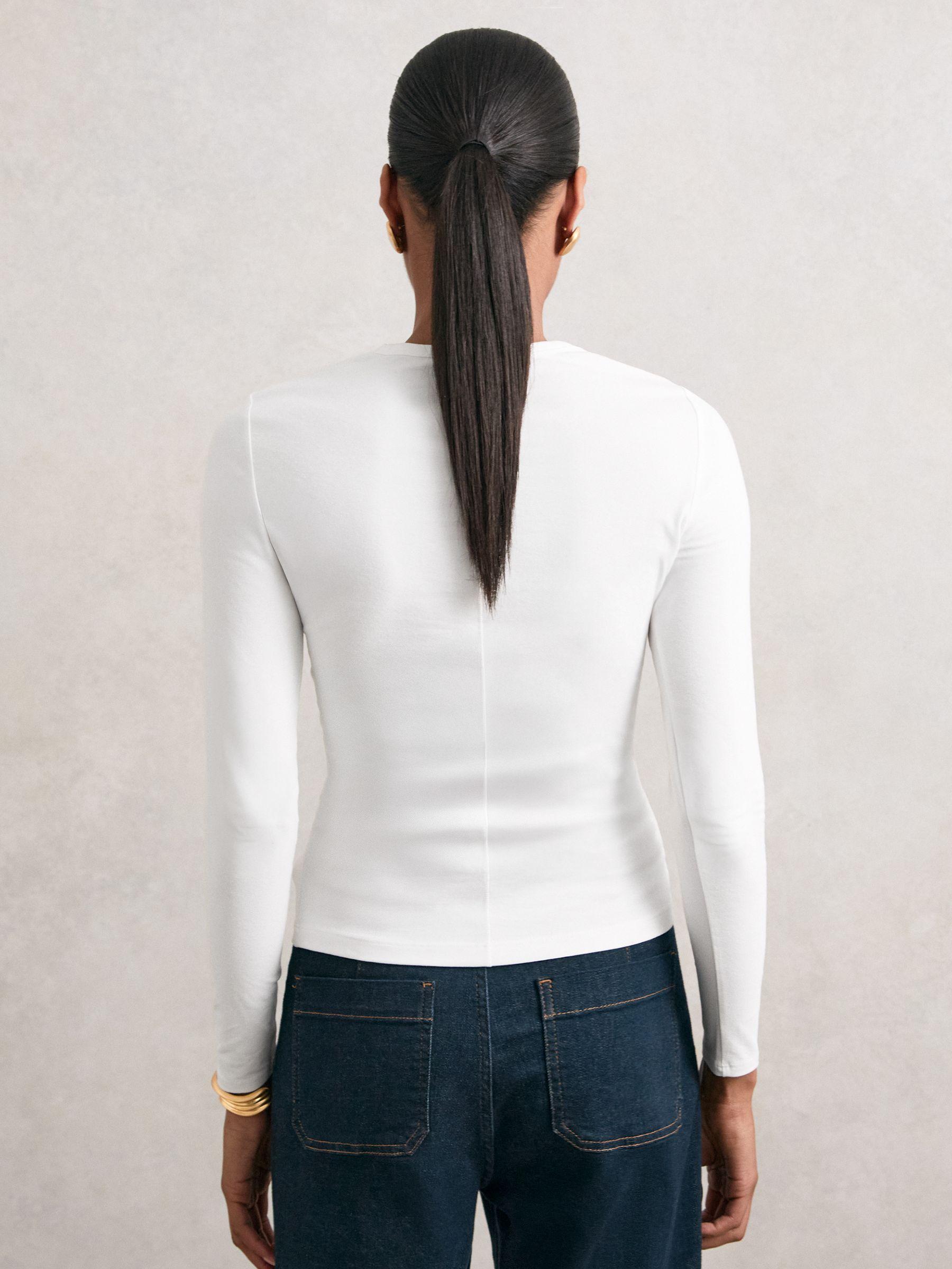 Cotton Crew-Neck Long-Sleeve T-Shirt With Stretch in White Product Image