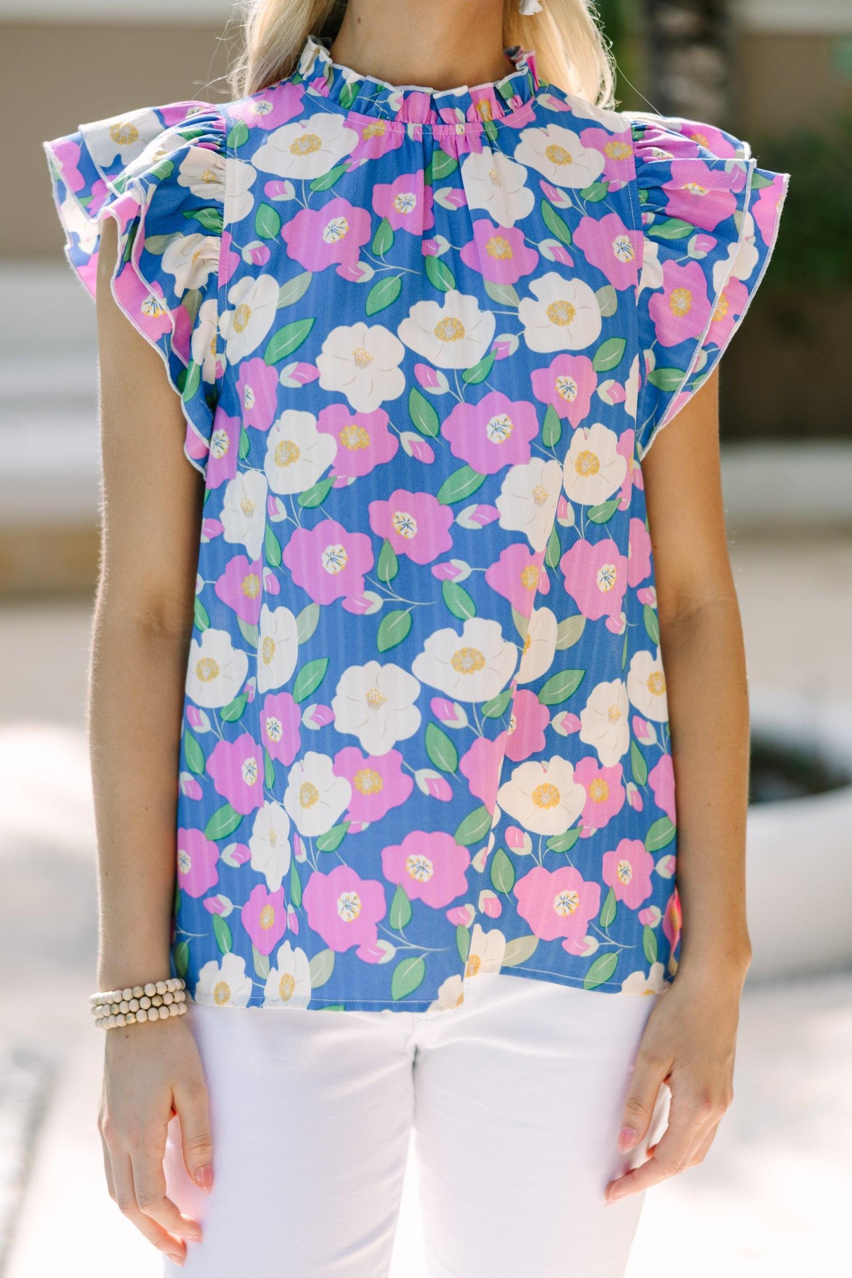 A True Beauty Blue & Pink Floral Blouse Female Product Image